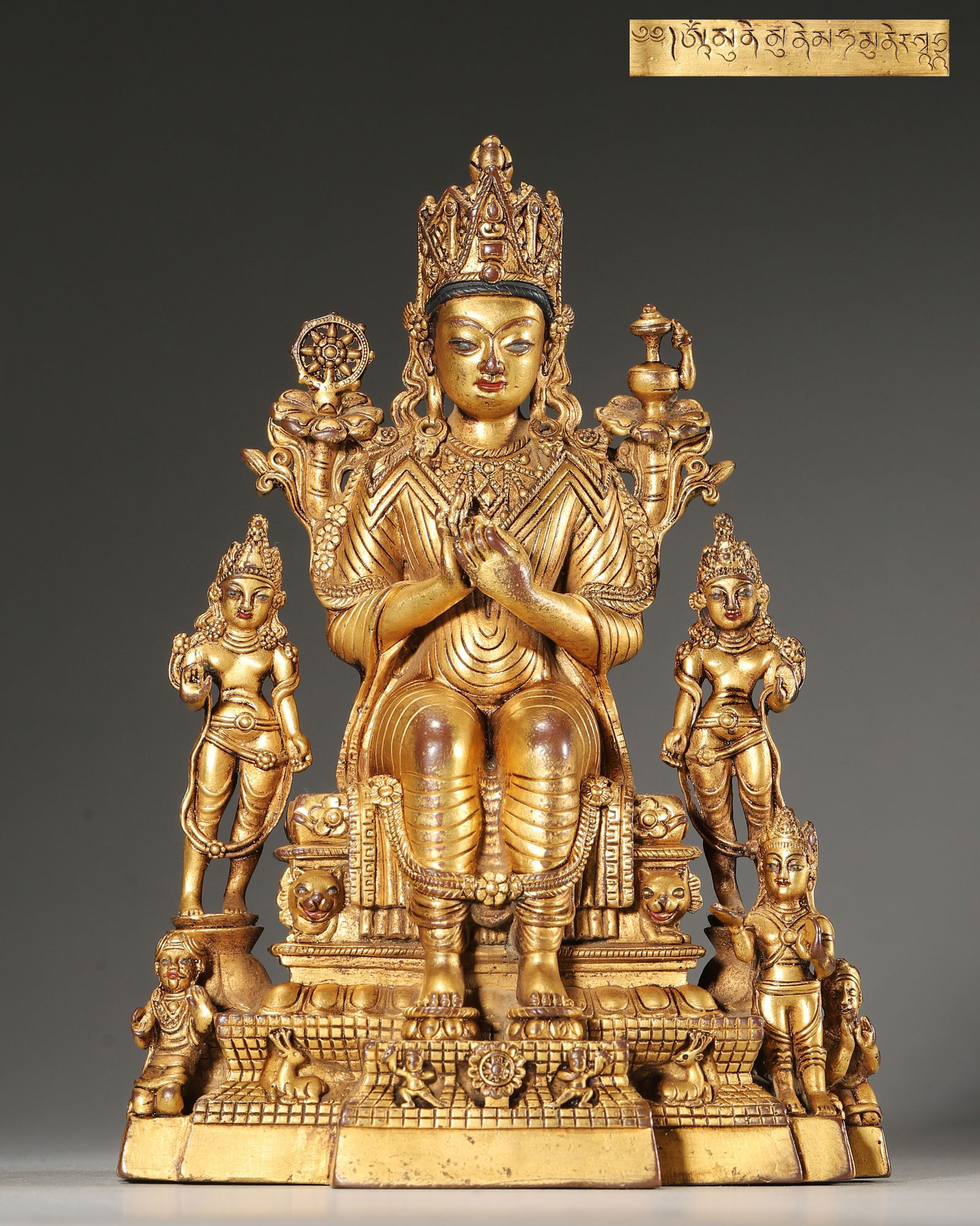 16th Century, Tibetan-Style Gilt-Bronze Group Statue of Vairocana Buddha (1 of 11)