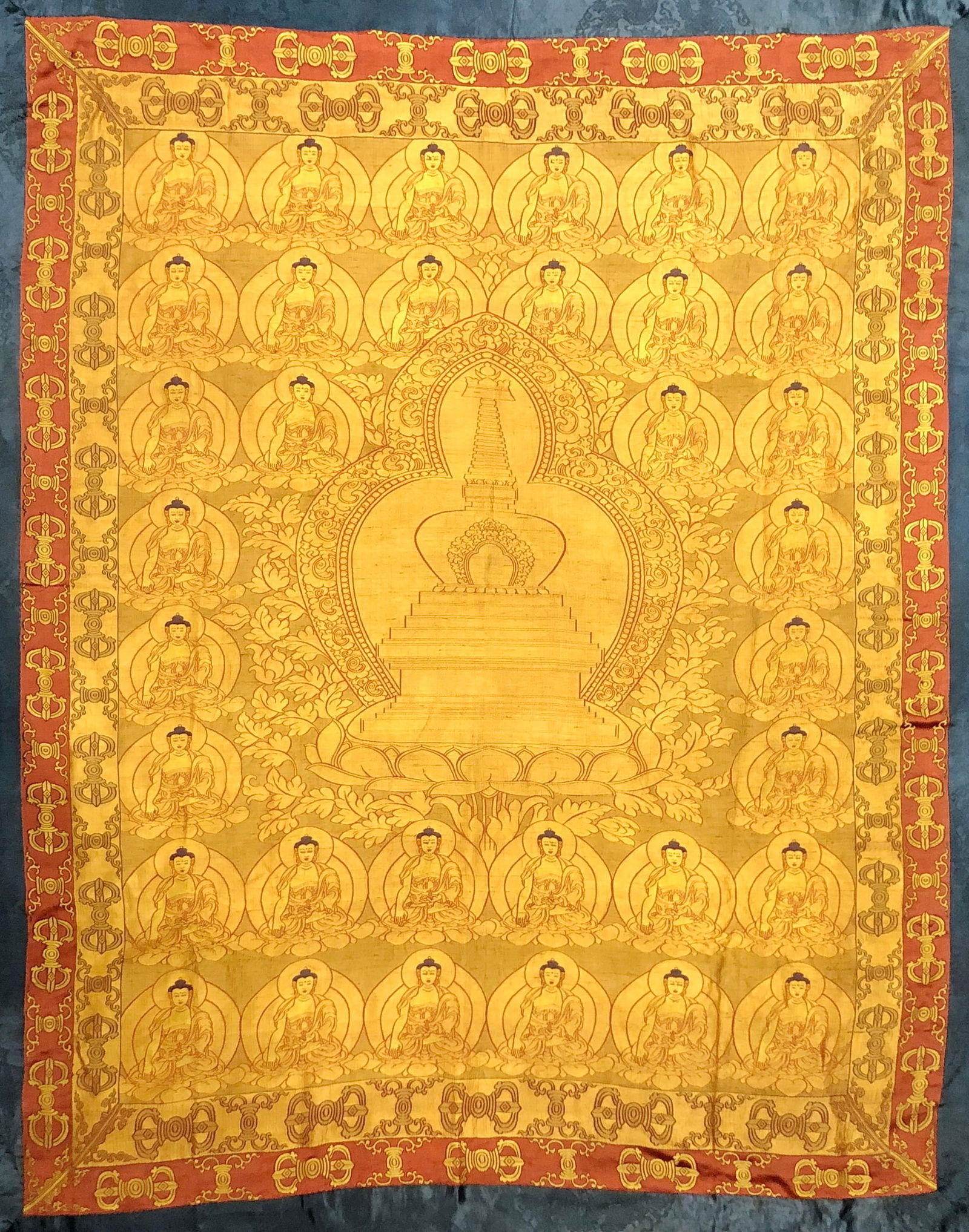 Embroidered Mandala Buddha Painting on Fabric: W:113cm (44.49in) L:140cm (55.12in)