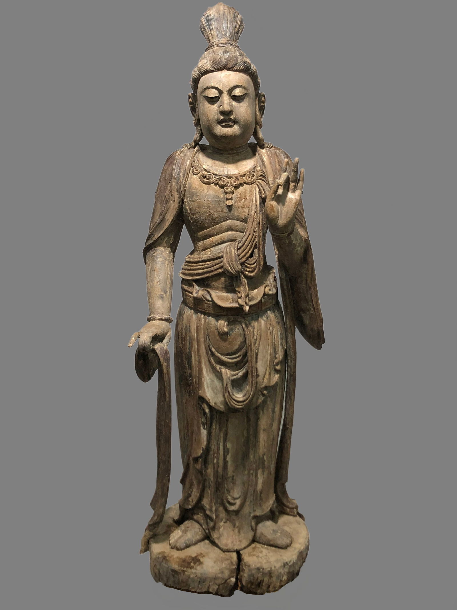 Woodcarved Guanyin (Bodhisattva of Compassion): H:158cm (62.2in)