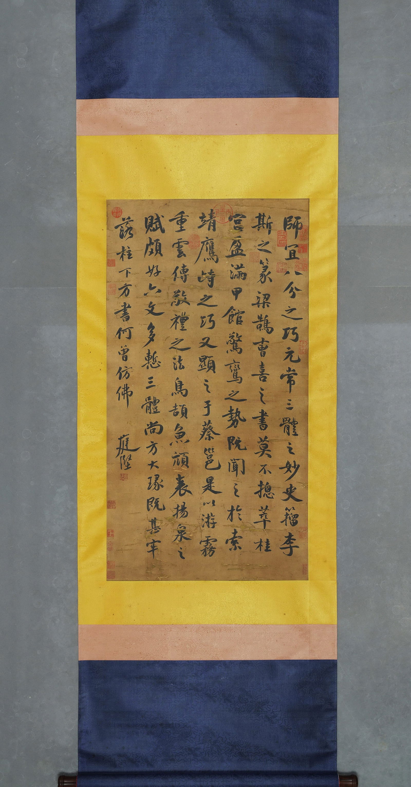 Northern Song Dynasty, Huang Tingjian, Silk Scroll: Calligraphy (Hanging Scroll): Painting Size 99x53cm (39x21in)This cursive calligraphy (in "Huang Tingjian Style") features ,vigorous strokes, embodying the bold charm of "Valley Style." It is a representative work of Northern