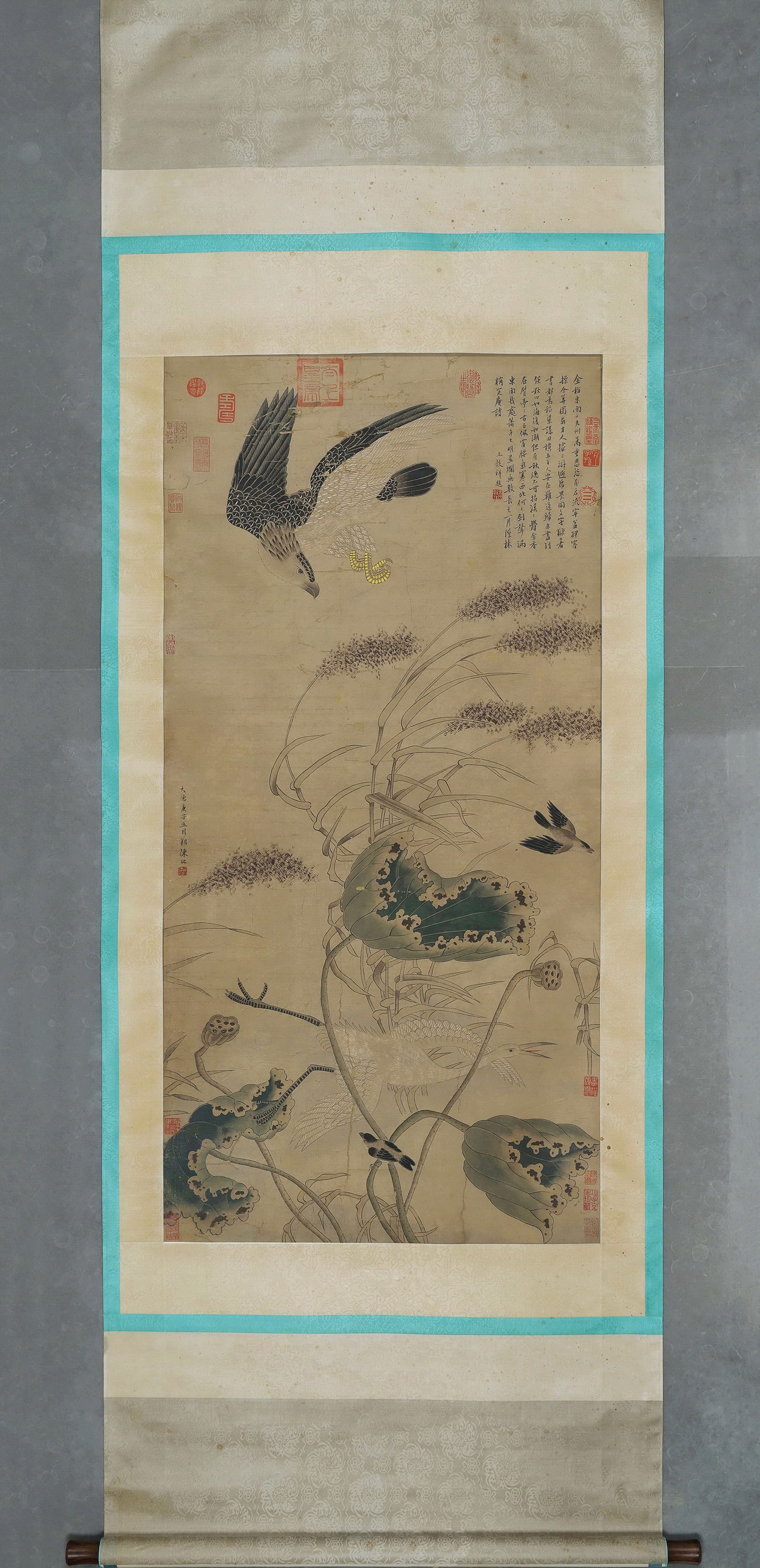 Yuan Dynasty, Chen Lin, Eagles and Cranes by a Lotus Pond (Hanging Scroll) (1 of 8)
