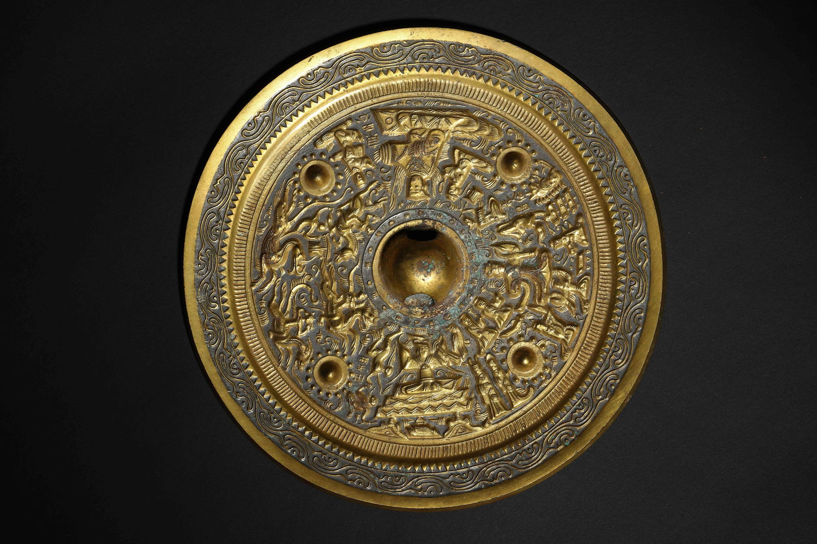 Eastern Han Dynasty Gilt Bronze Mirror with Immortal & Mythical Beast Patterns (1 of 5)