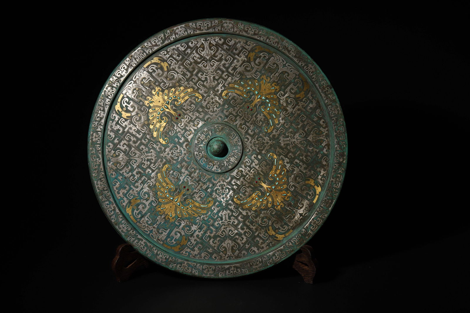 Warring States Period Gold-and-Silver-Inlaid Gemstone Phoenix-Pattern Bronze Mirror (1 of 5)