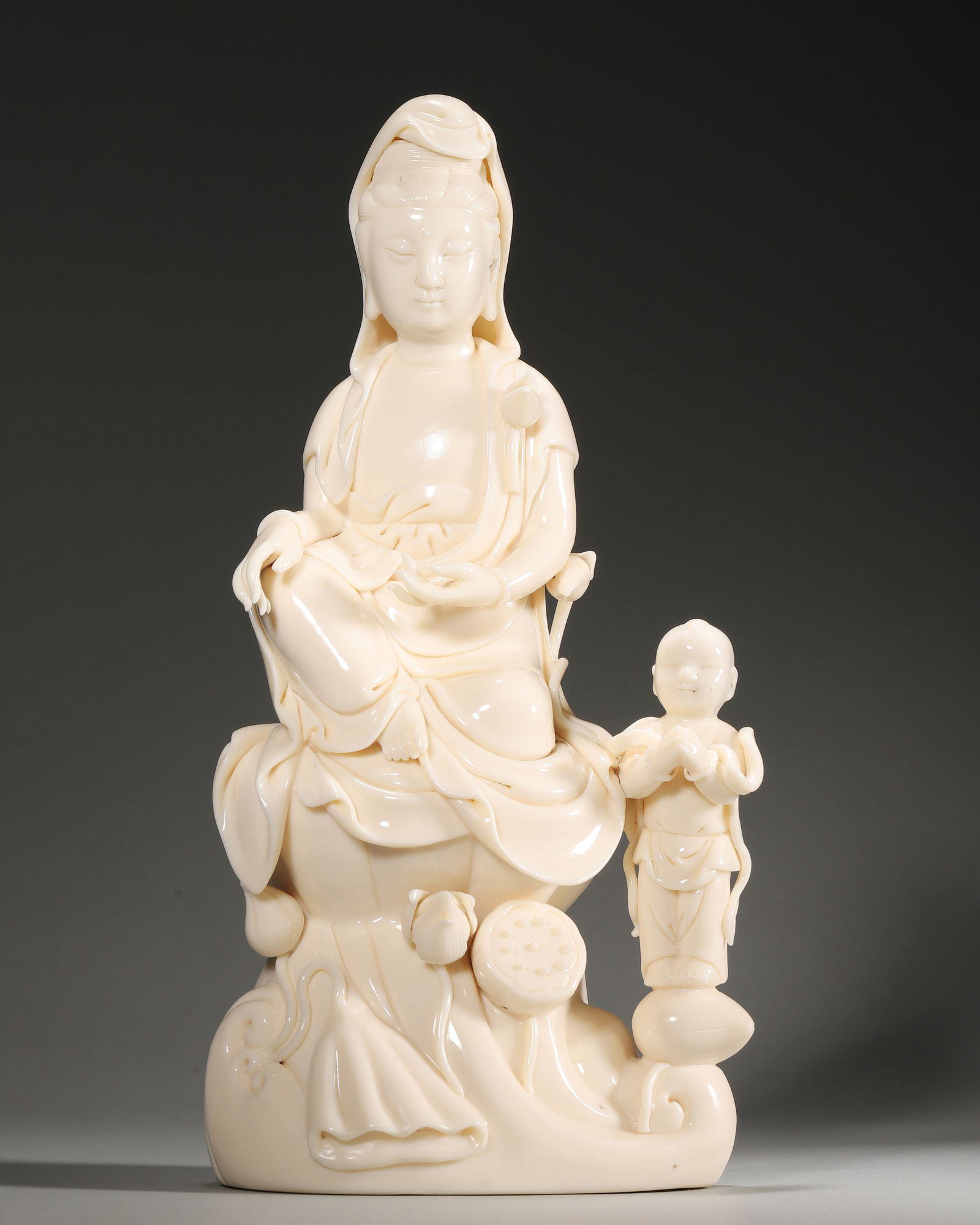 Qing Dynasty Dehua Kiln White-Glazed Guanyin (Goddess of Mercy) Seated Statue with Child (1 of 9)
