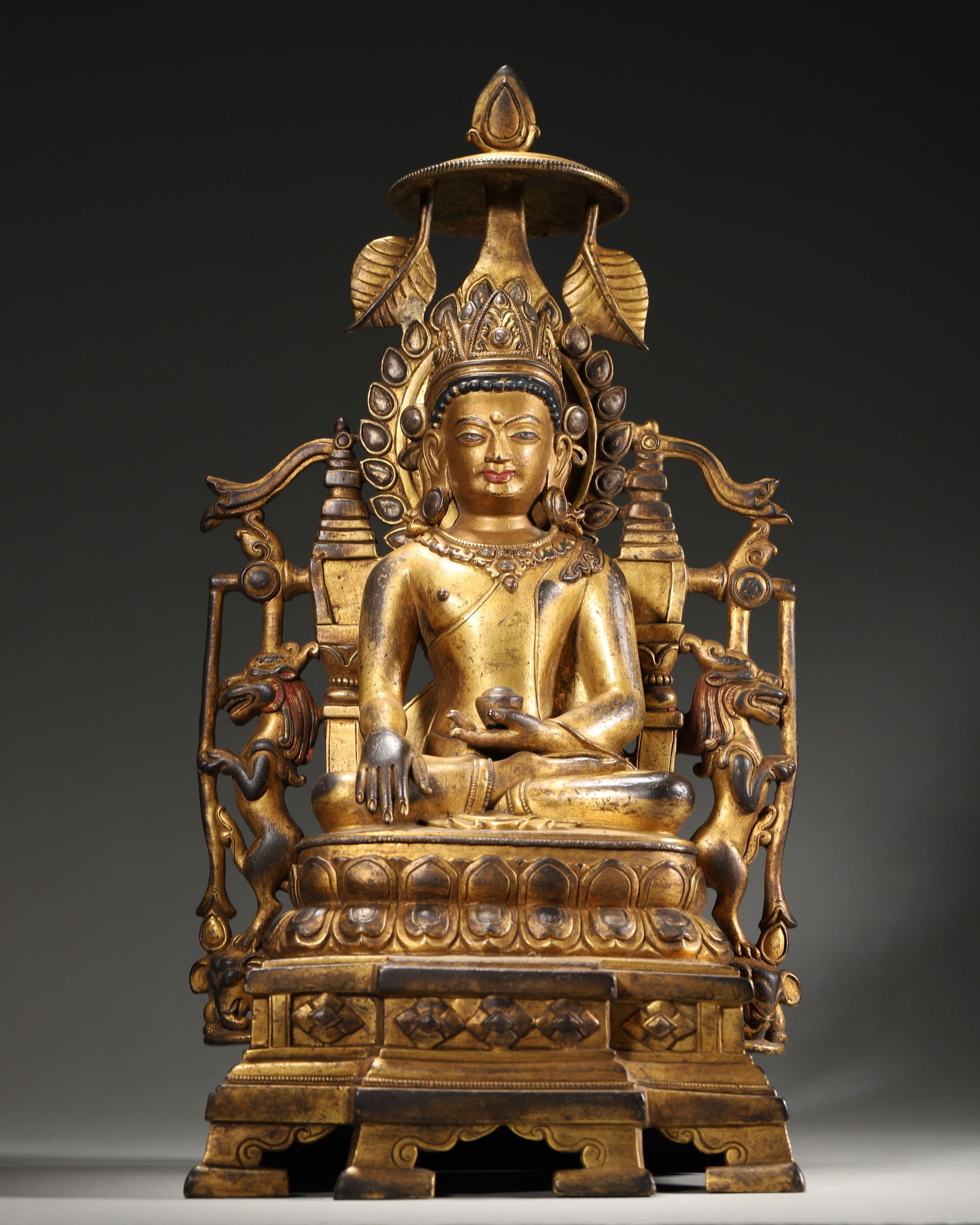 A Gilt-Bronze Seated Figure of Buddha Shakyamuni, Tibetan Style, 15th Century (1 of 10)