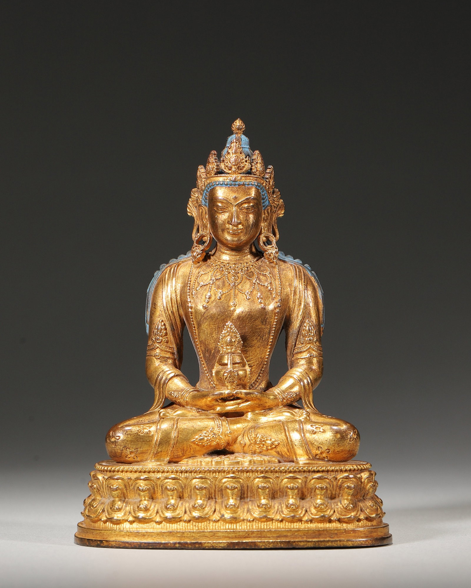18th Century, Gilt-Bronze Figure of Amitayus Buddha (1 of 8)