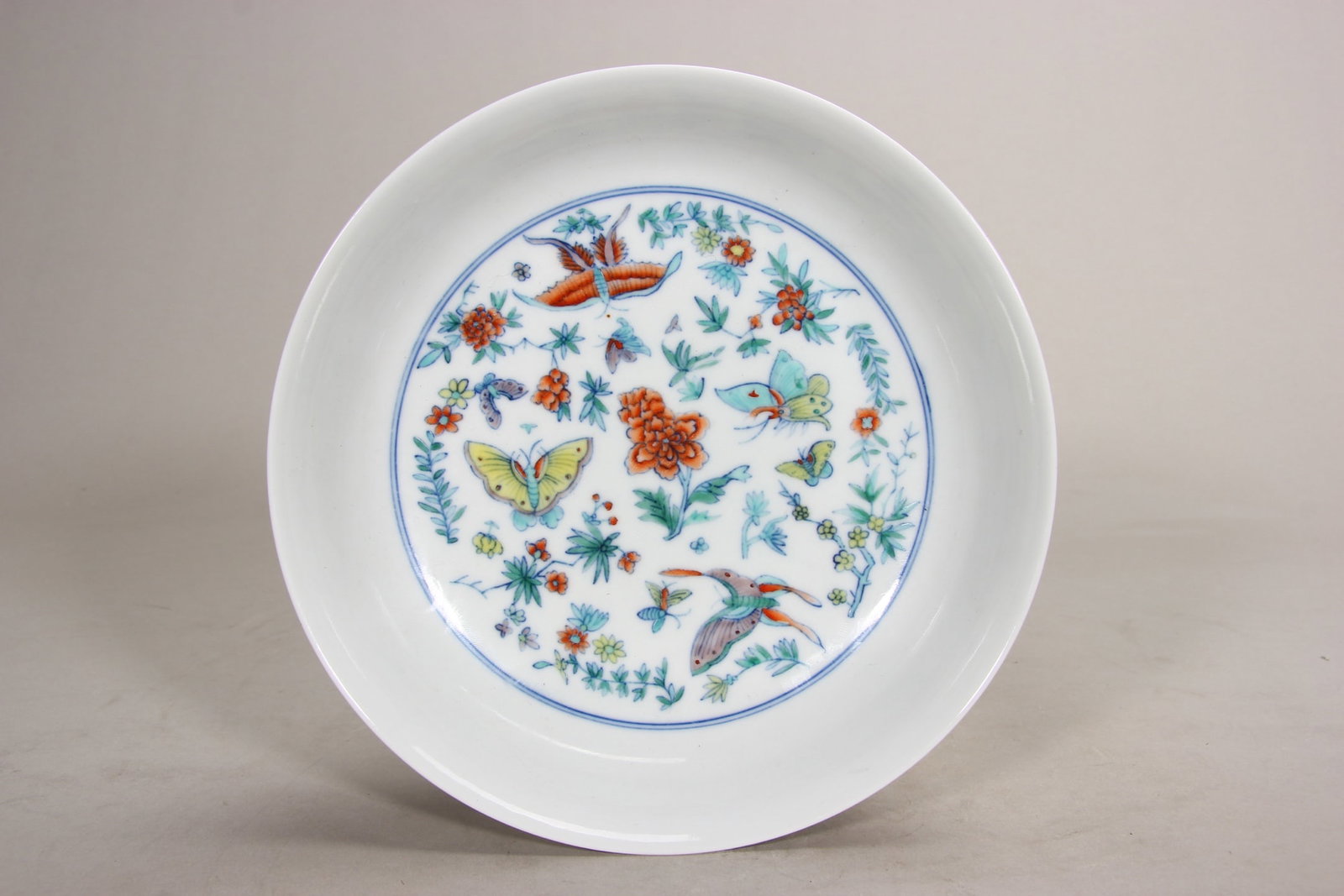 Qing Dynasty Yongzheng Period, Doucai Dish with Butterfly and Floral Design (1 of 9)