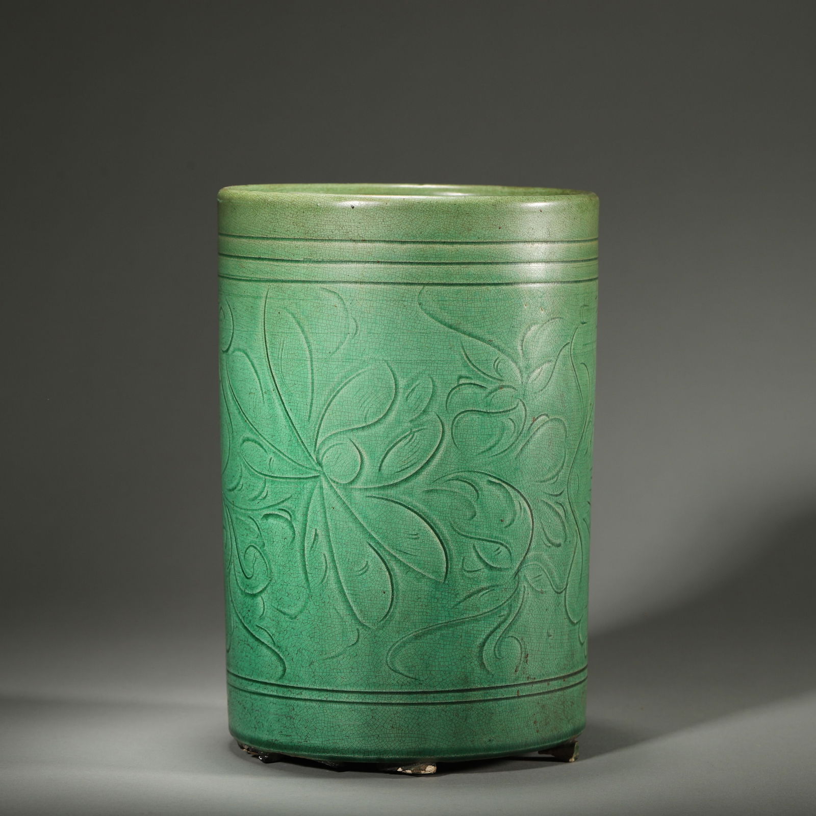 Green - glazed Brush Pot - 2