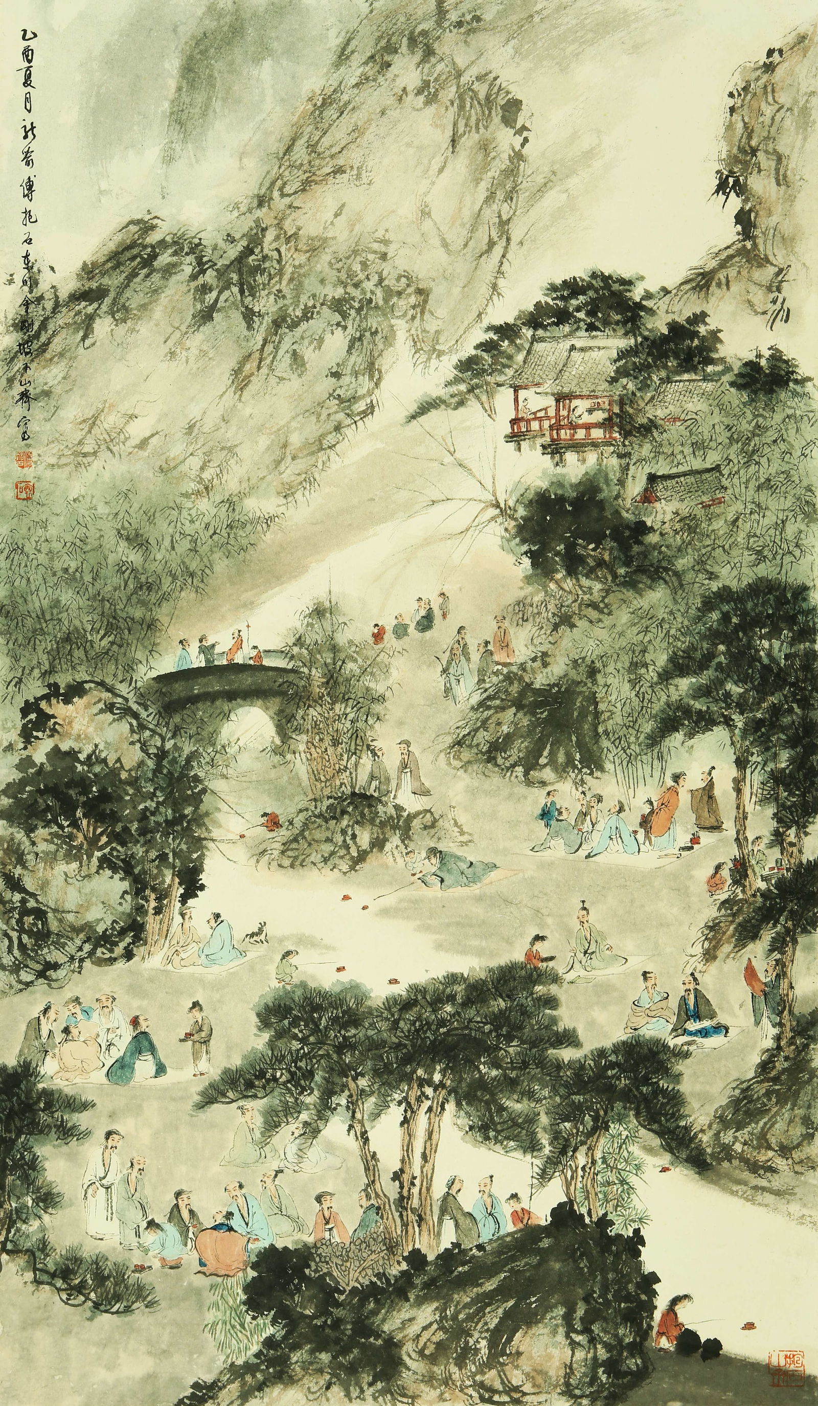 Fu Baoshi (1904-1965), attributed to, Elegant Gathering in a Streamside Garden (1 of 9)