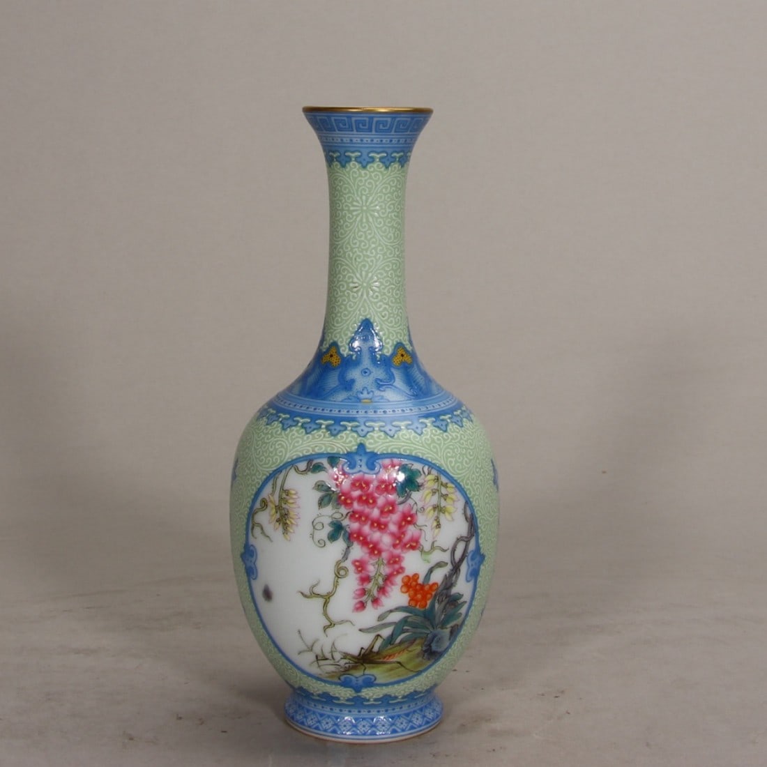 Qing Dynasty Yongzheng Period, Falangcai Vase with Rolled-Ground and Medallion of Insects and: Height: 15cm