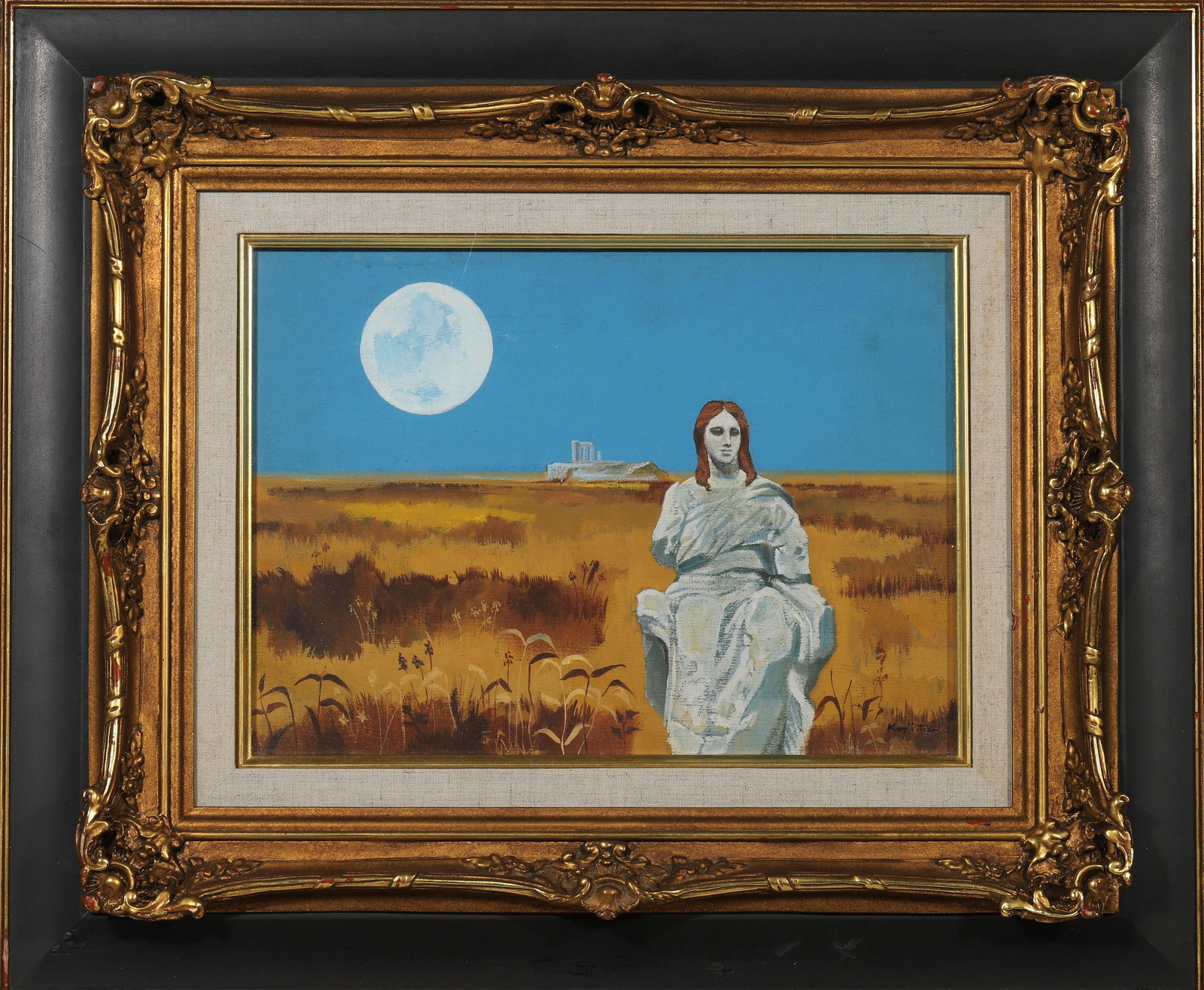 Isao Kojima (b. c.1920),Japanese,Oil on canvas,Attributed to: Frame 55.5x46.5cm, Sight Size 32.5x23cm (Frame 21.85"x18.31", Sight Size 12.80"x9.06")Isao Kojima (b. c.1920) is a Japanese modern painter, celebrated for his surreal landscapes blending classical