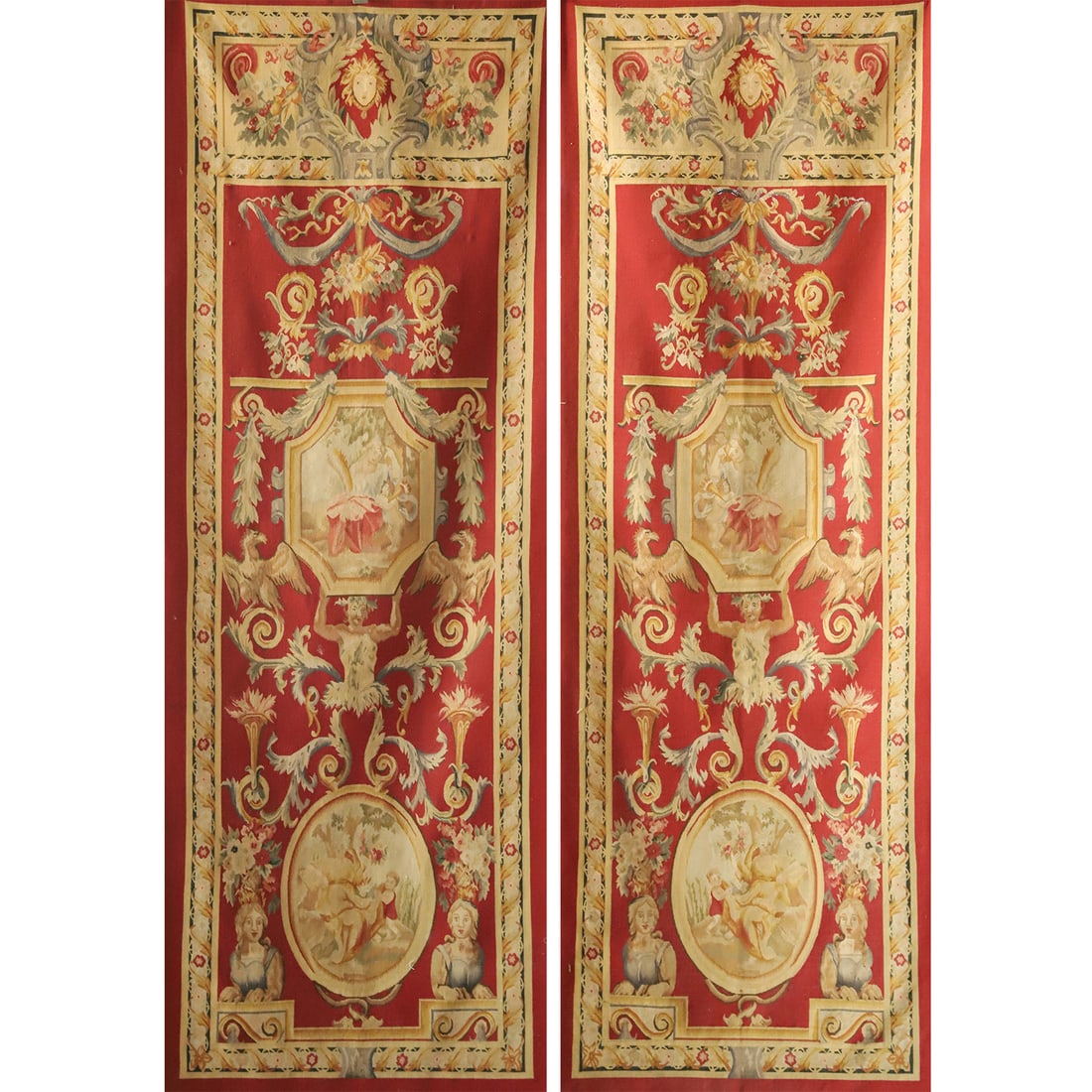 A PAIR OF TAPESTRIES: WOOL. ,Open Size: 2.45x0.87m / 8.03x2.85 feet ,WT: 4.1kg / 9.04 lbs