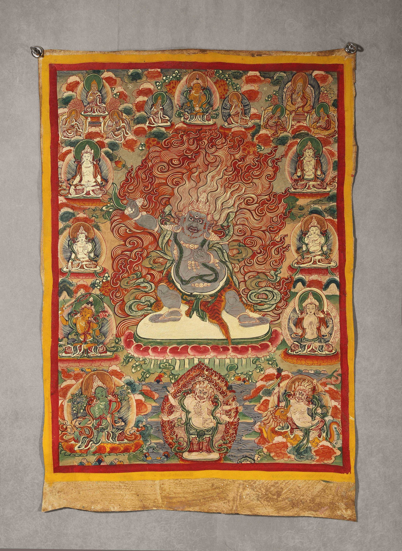 QING DYNASTY, A RARE TIBETAN HIDE THANGKA OF VAJRAPANI (1 of 10)
