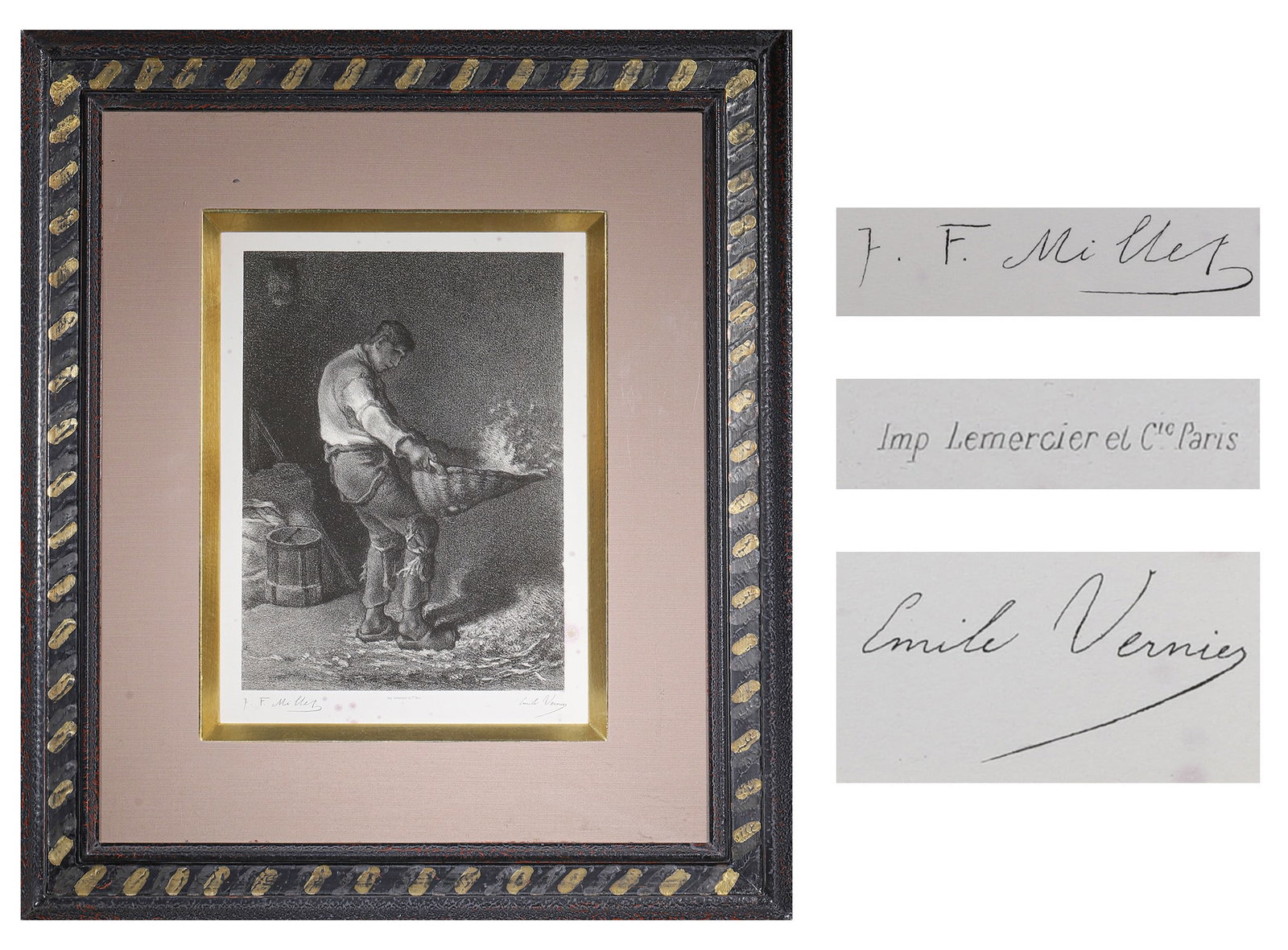 Jean-François Millet (1814–1875),French,ORIGINAL LIMITED EDITION + Hand-signed &: Frame 49.5x42.51cm, Sight Size 26x19.5cm (Frame 19.49"x16.74", Sight Size 10.24"x7.68")Jean-François Millet (1814–1875), a leading French Realist painter of the Barbizon School, celebrated for