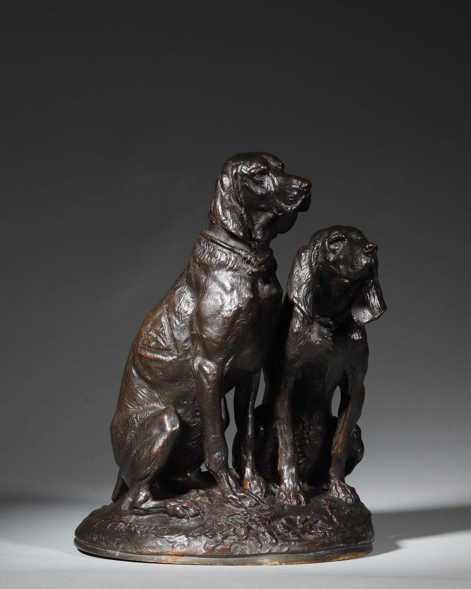 This bronze sculpture of two hounds is a work by Emmanuel Frémiet, the great master of (1 of 7)