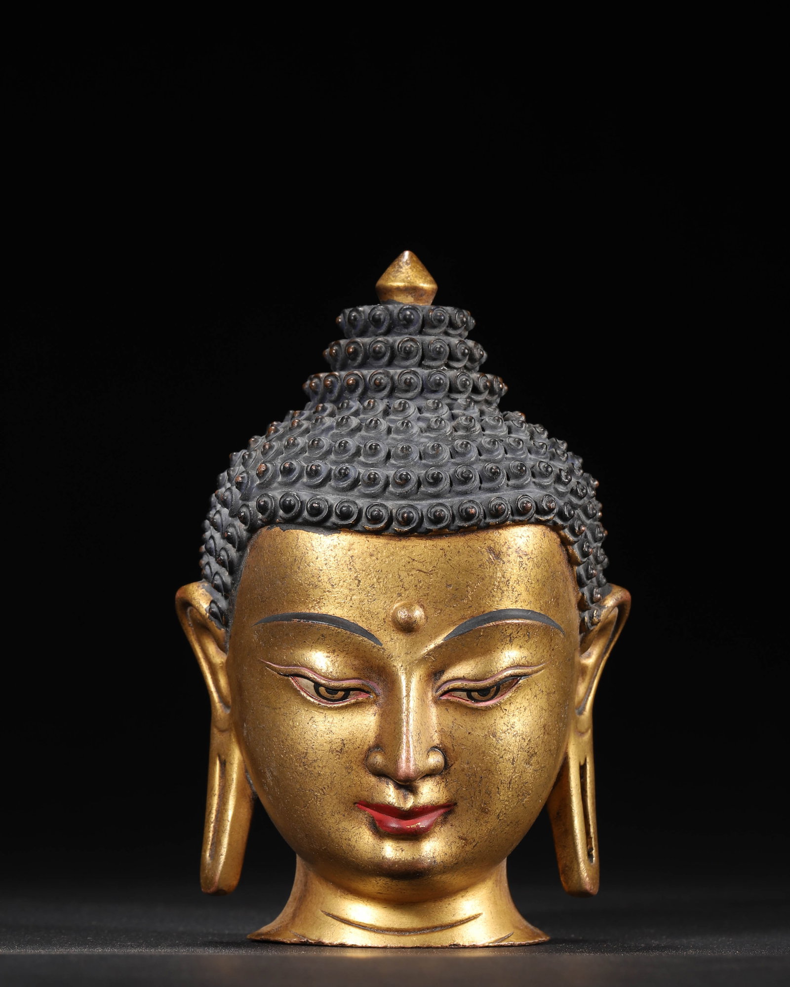 GILT-BRONZE HEAD OF SAKYAMUNI BUDDHA, QIANLONG PERIOD, QING DYNASTY (1 of 7)