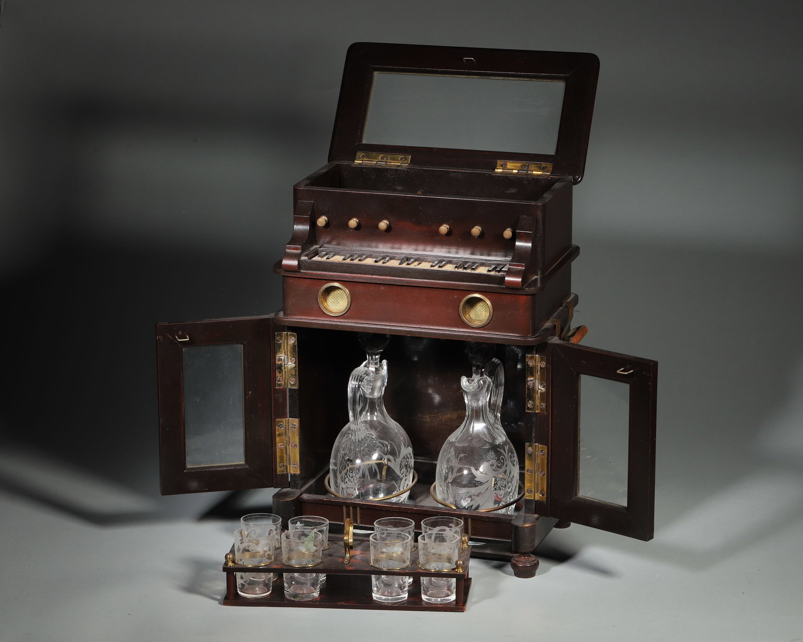 Austrian Vienna Antique Music Box Tantalus Liquor Cabinet (1 of 8)