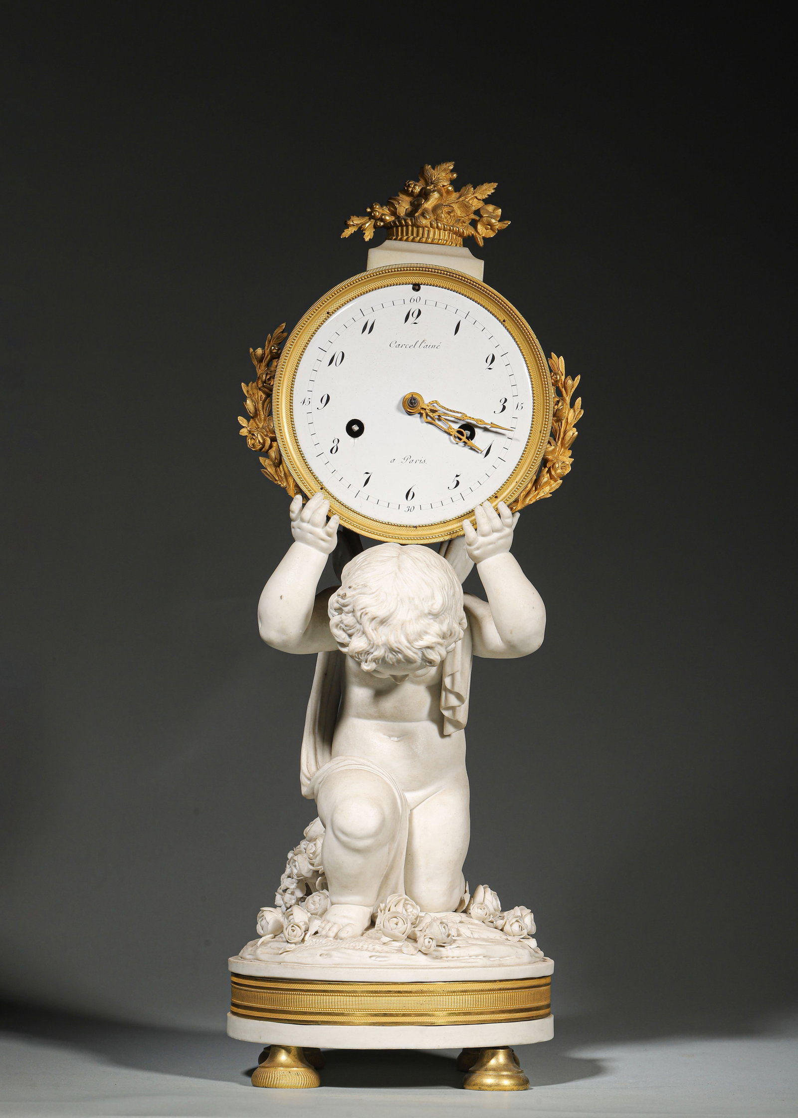 Unglazed White Porcelain Figural Clock with Angel (1 of 10)