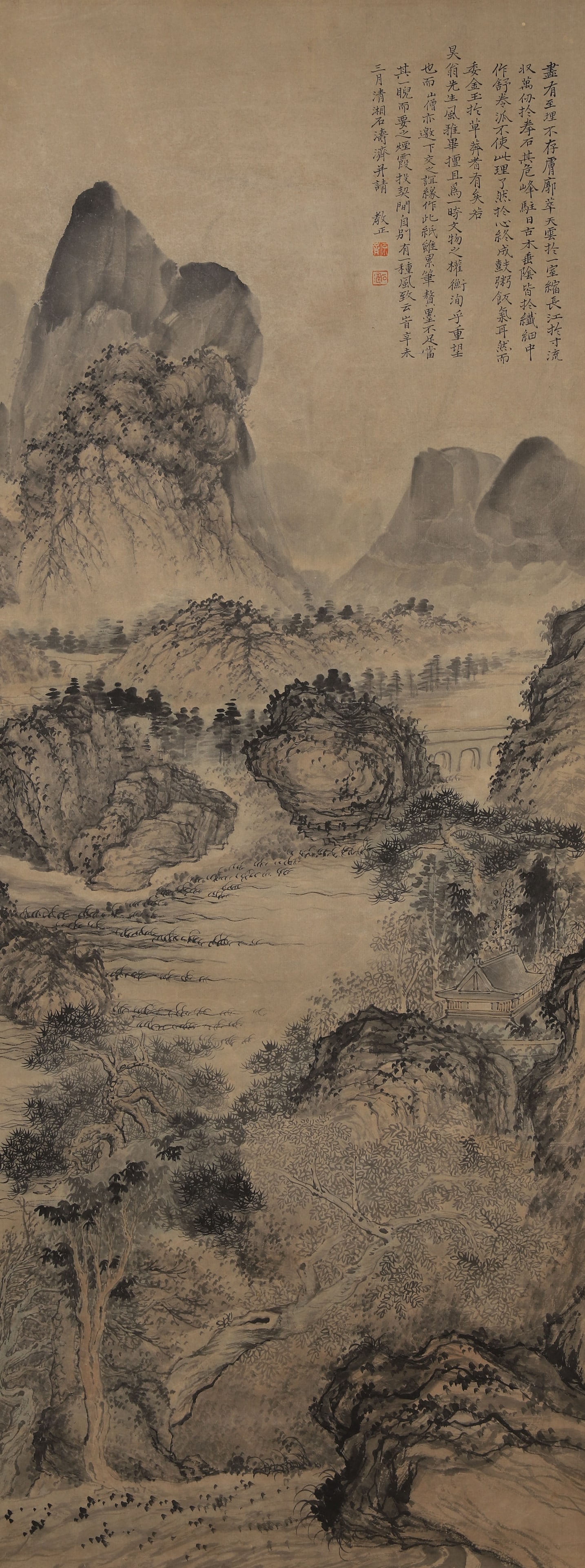TEN THOUSAND LI OF THE YANGTZE RIVER HANGING SCROLL BY SHI TAO, QING DYNASTY (1 of 10)