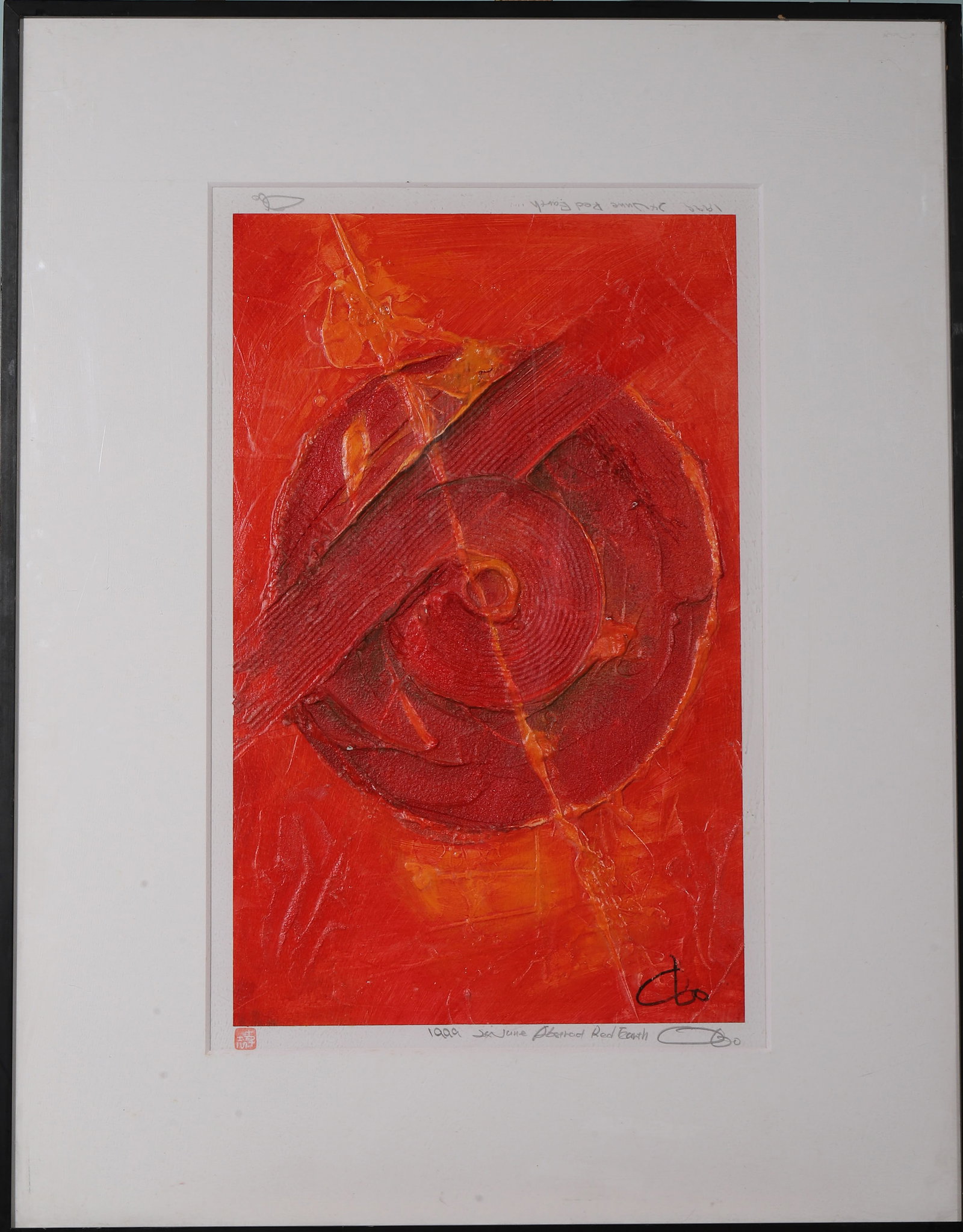 Cho Koo (b. 1948) ,Korean-American,Acrylic on canvas,Attributed to: Frame 86.8x67.5cm, Sight Size 56x34.5cm (Frame 34.17"x26.57", Sight Size 22.05"x13.58")Cho Koo (b. 1948) is a Korean-American abstract artist, celebrated for his thick, textured works in warm reds, bl