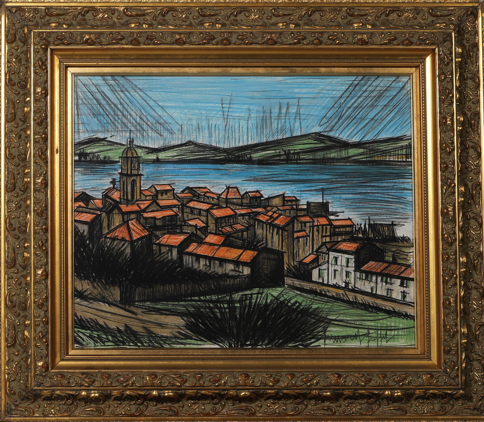 Bernard Buffet (1928–1999) , French,Oil on canvas,Attributed to: Frame 92x81.5cm, Sight Size 64x53cm, Approx. Weight 20kg (Frame 36.22"x32.09", Sight Size 25.20"x20.87", Approx. Weight 44.09lb)Bernard Buffet (1928–1999) was a leading French Expressionist painter,