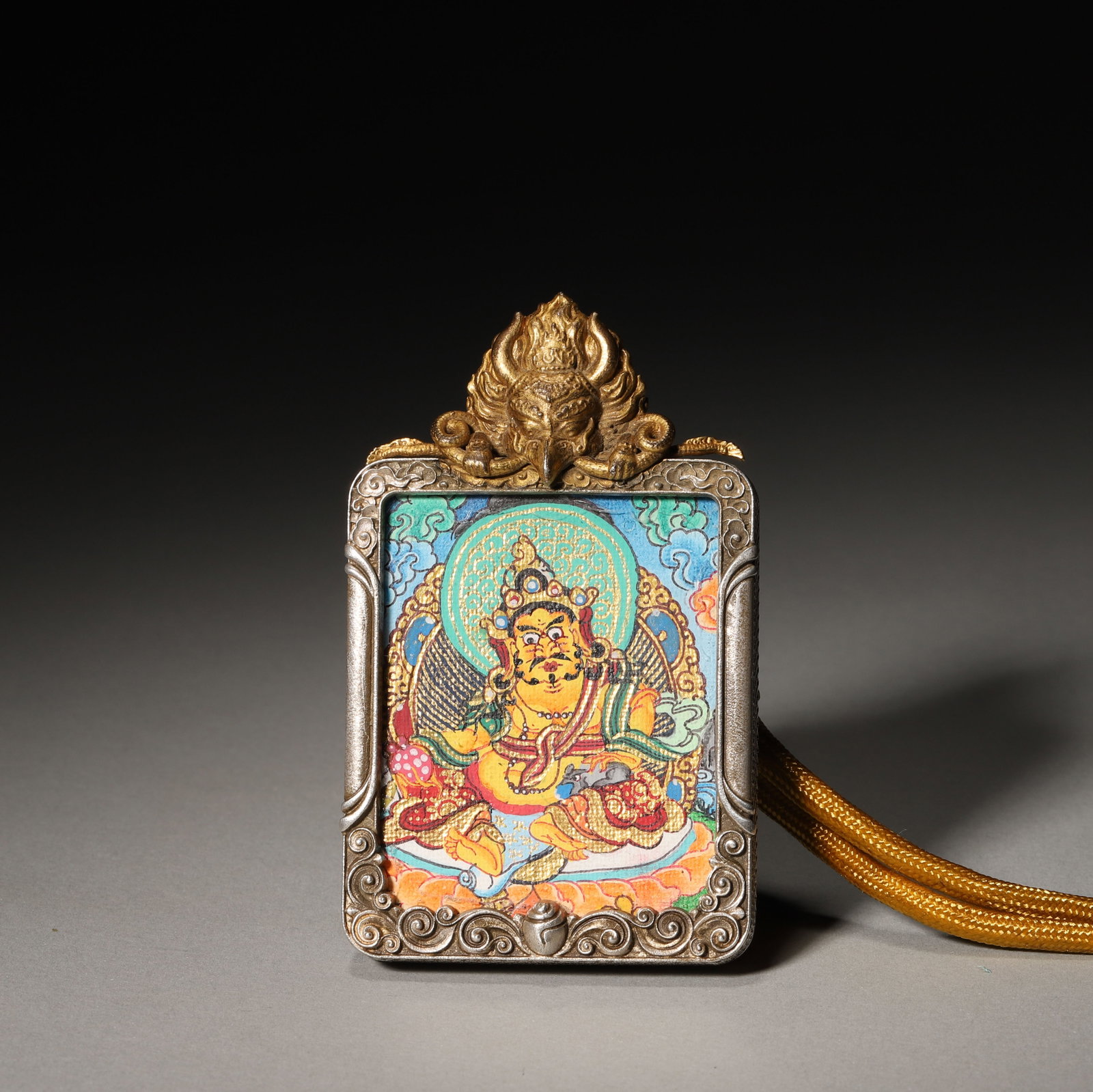 A Filigree Gau Box with Yellow Jambhala Thangka, Qing Dynasty (1 of 5)