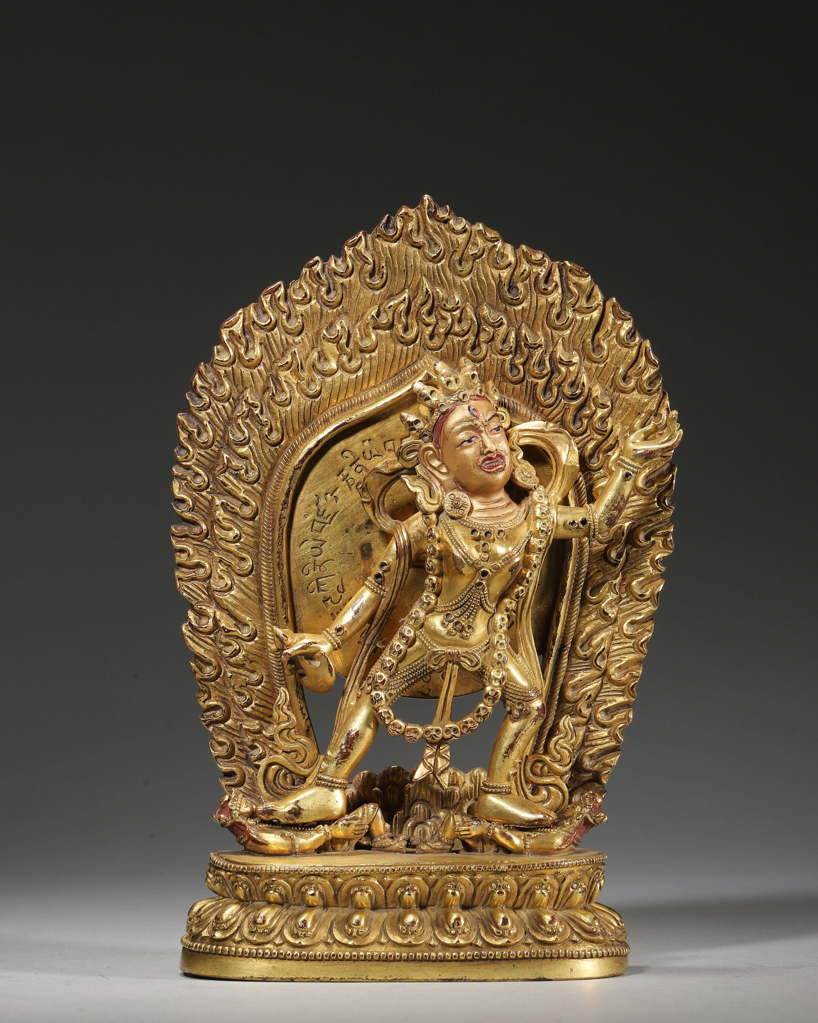 18TH–19TH CENTURY GILT-COPPER STATUE OF DAKINI WITH ORIGINAL SEAL AND INSCRIBED BACKPLATE (1 of 8)