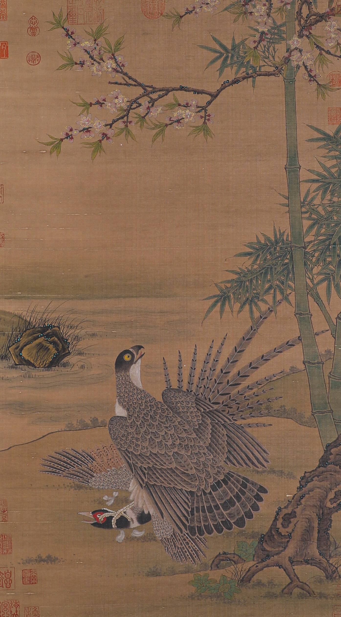 Vertical scroll of birds and flowers by Wang Yuan (1 of 7)
