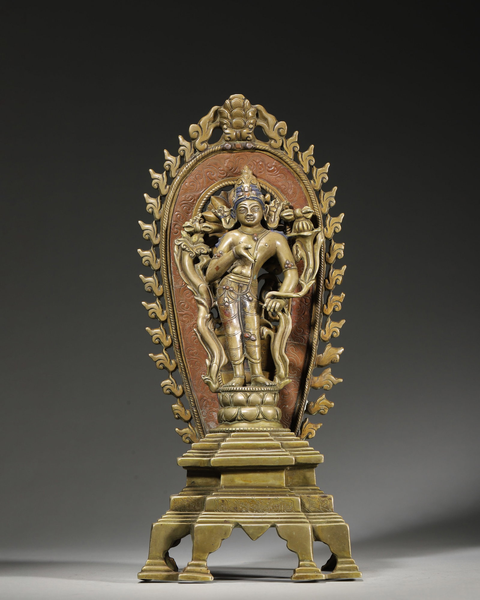 16TH–17TH CENTURY COPPER INLAID GEMSTONE STATUE OF PADMAPANI (1 of 8)