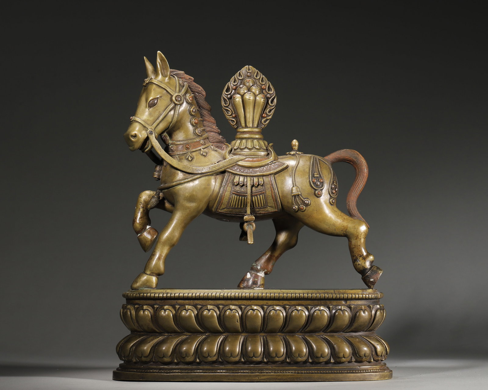 18TH–19TH CENTURY COPPER INLAID GEMSTONE WIND HORSE STATUE (1 of 8)