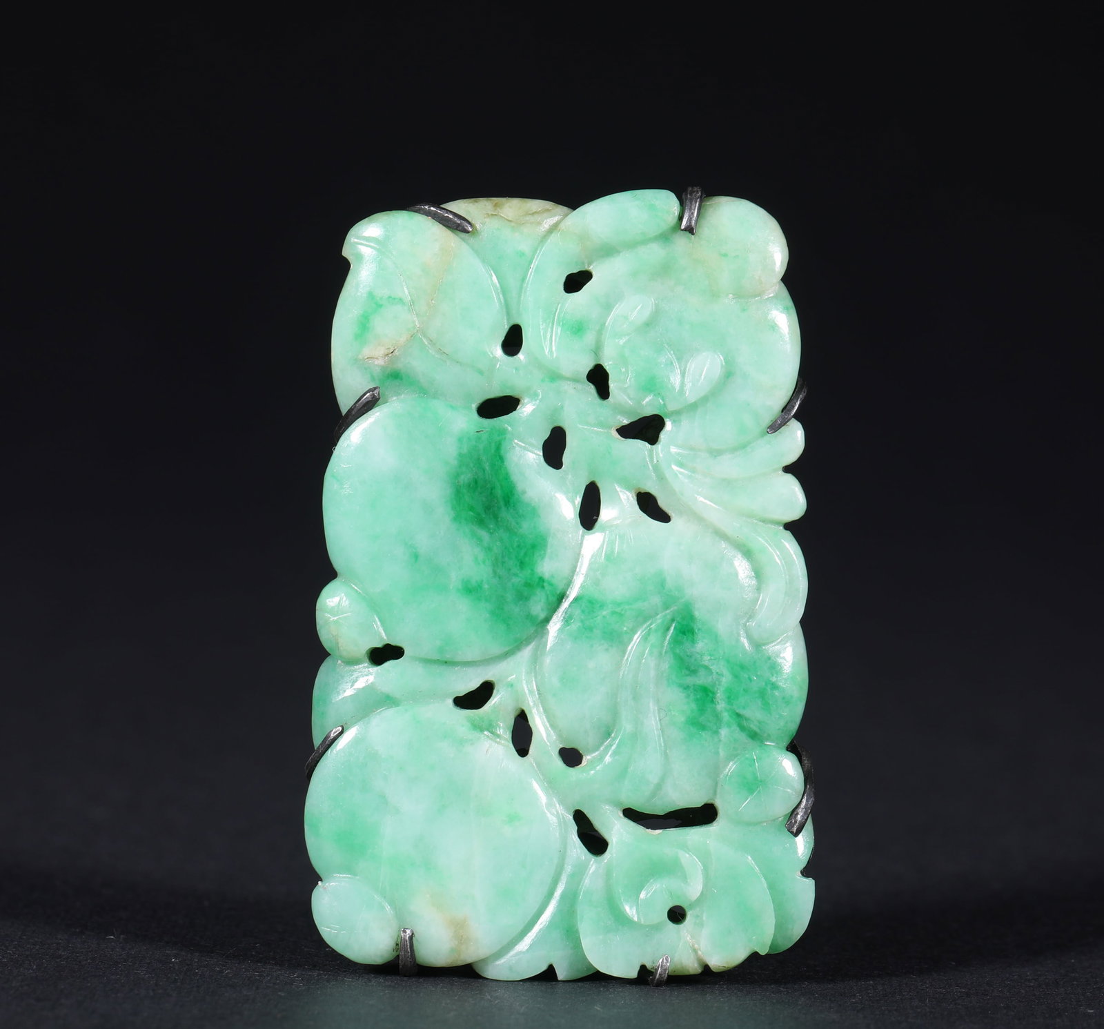 Jadeite Hand Carved Pendant with Silver Framework Backing, Qing Dynasty (1 of 4)