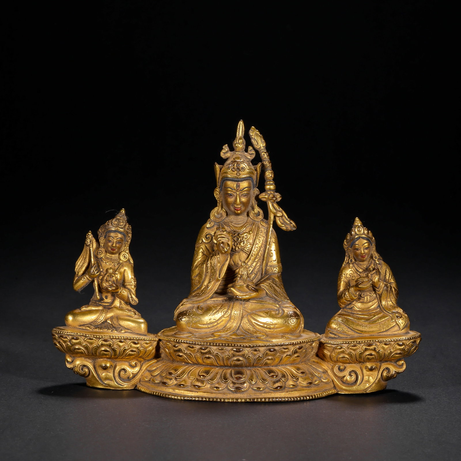 Grouping of Three Padmasambhava Gilded Bronze Statues, Qing Dynasty (1 of 12)