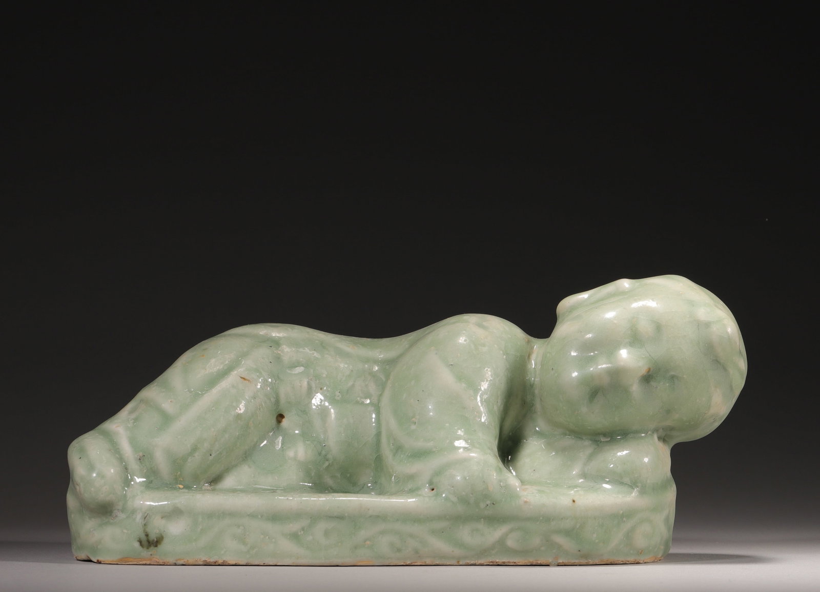 Longquan Celadon Porcelain Pillow of a Sleeping Child, Yuan Dynasty (1 of 8)
