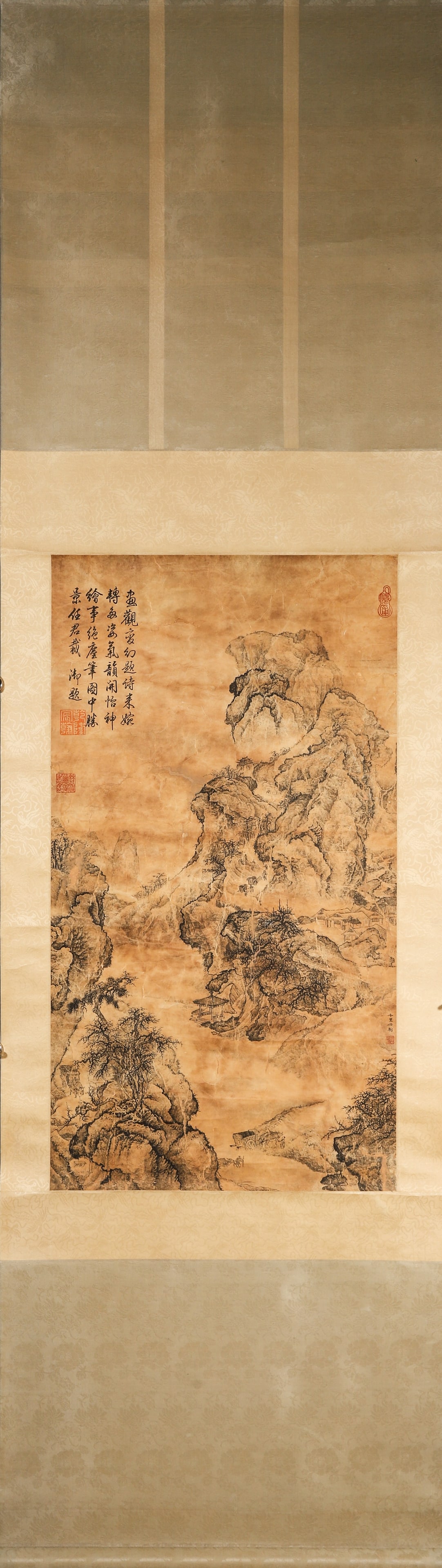 Ma Boju, Yuan Dynasty, Mountain Village by Stream, Ink Landscape Vertical Scroll on Paper (1 of 10)