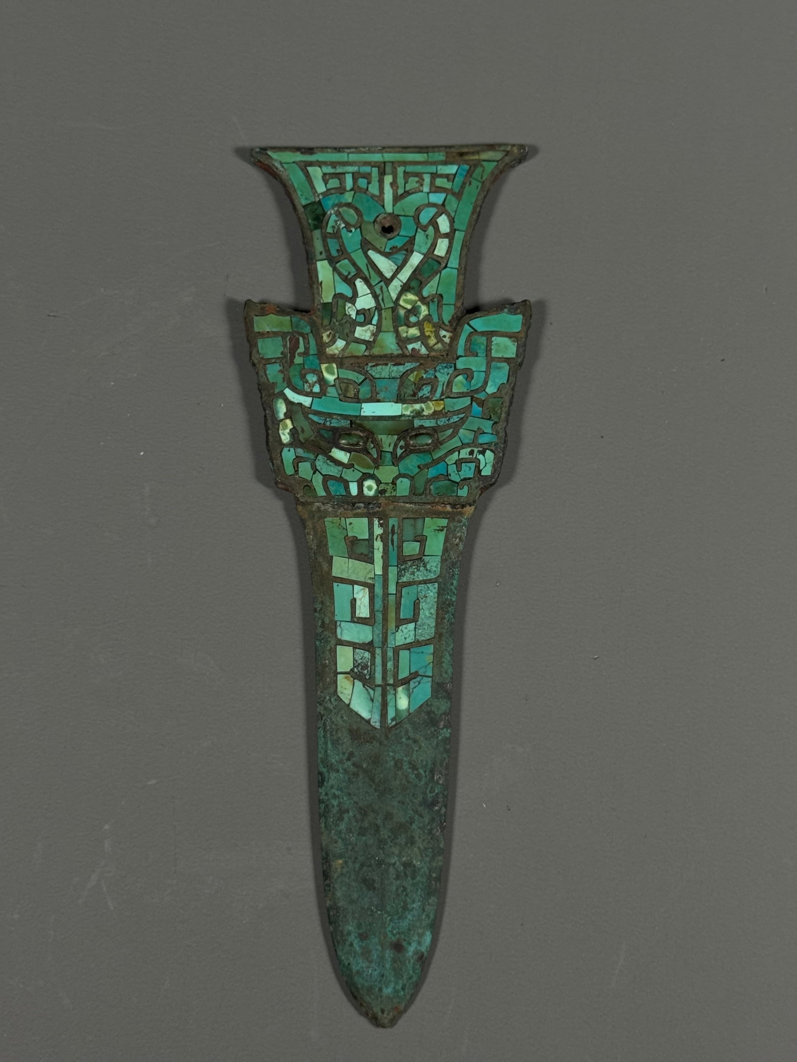 SHANG DYNASTY, BRONZE HALBERDS INLAID WITH TURQUOISE AND ANIMAL FACE PATTERNS (1 of 7)