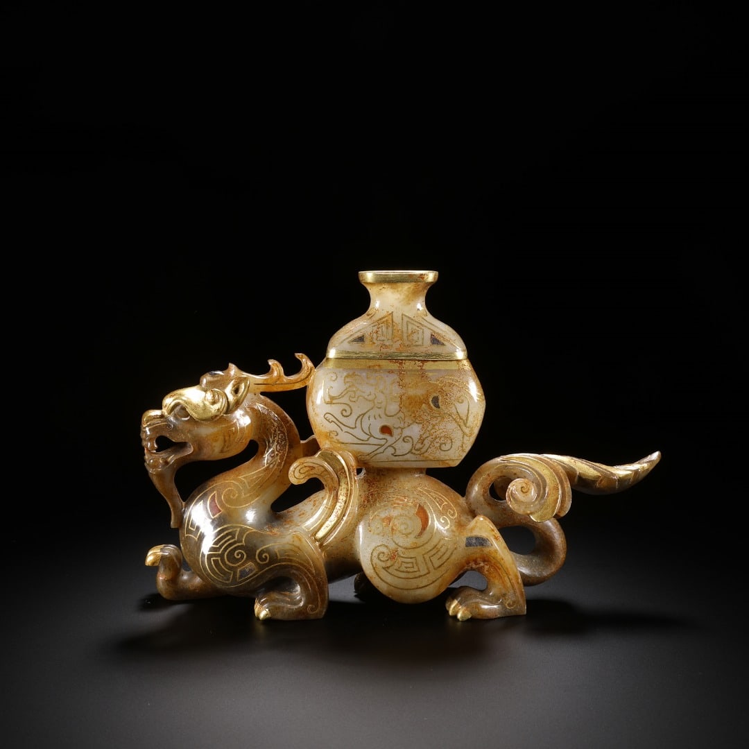 HAN HETIAN JADE INLAID WITH GOLD INLAID WITH AUSPICIOUS BEAST COVER (1 of 9)