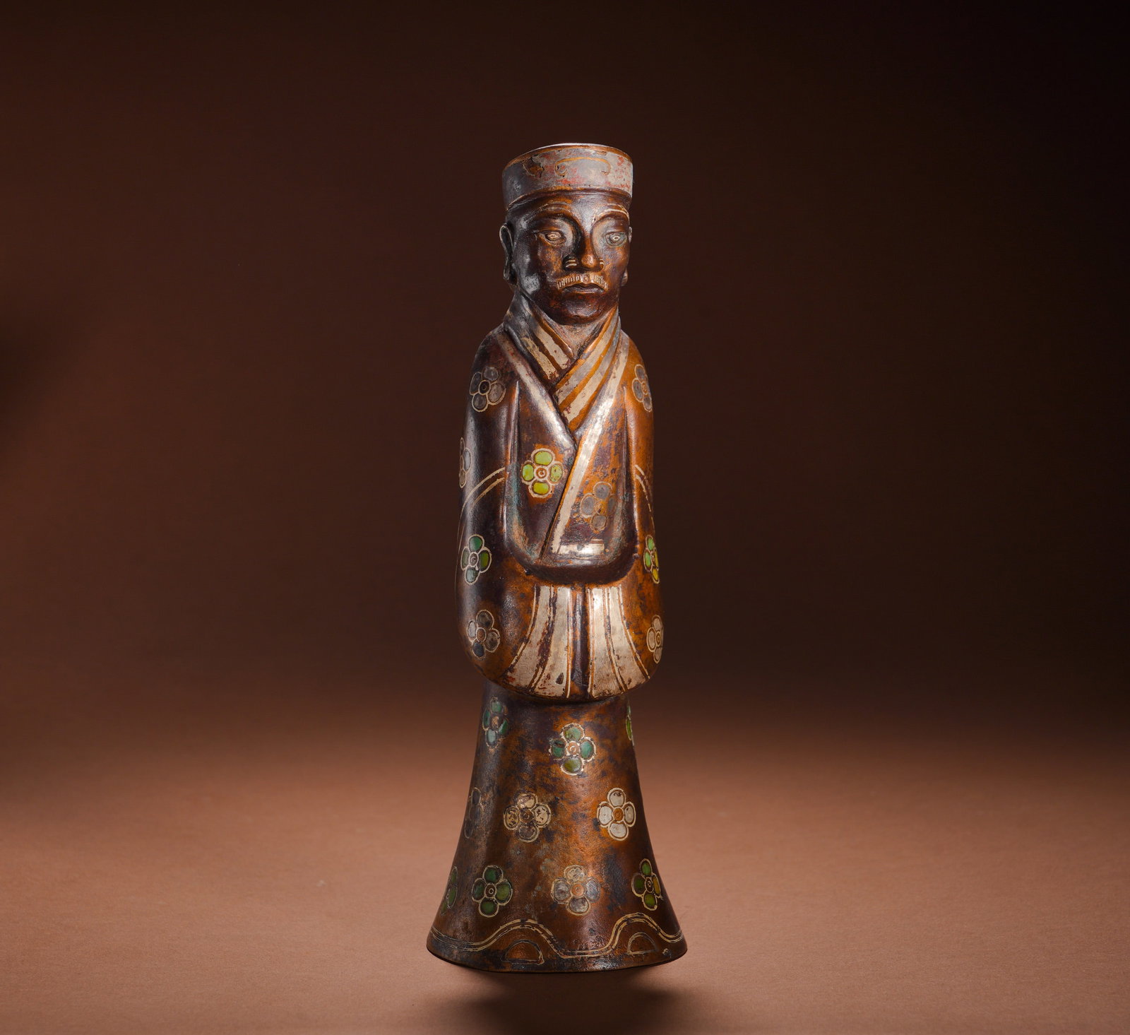 HAN DYNASTY, BRONZE FIGURES WITH INLAID WITH GOLD, SILVER, AND FLOWER PATTERNS (1 of 9)