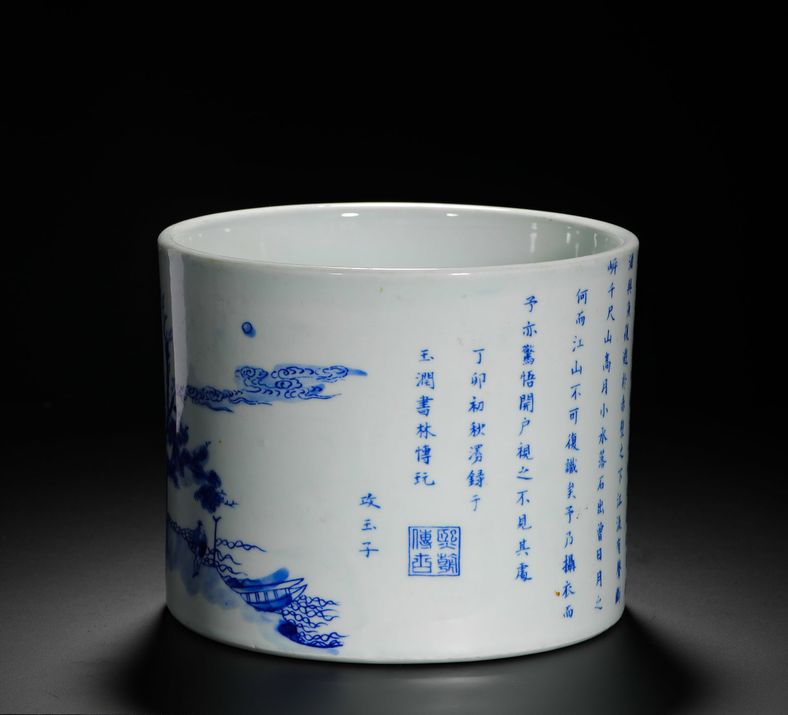 QING DYNASTY, KANGXI REIGN BLUE AND WHITE "RED CLIFF" BRUSH POT (1 of 11)