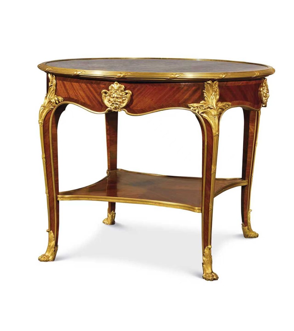 Louis XV-Style Kingwood, Gilt Bronze, and Patricia Marble Center Table by Alfred Beurdeley (1 of 6)
