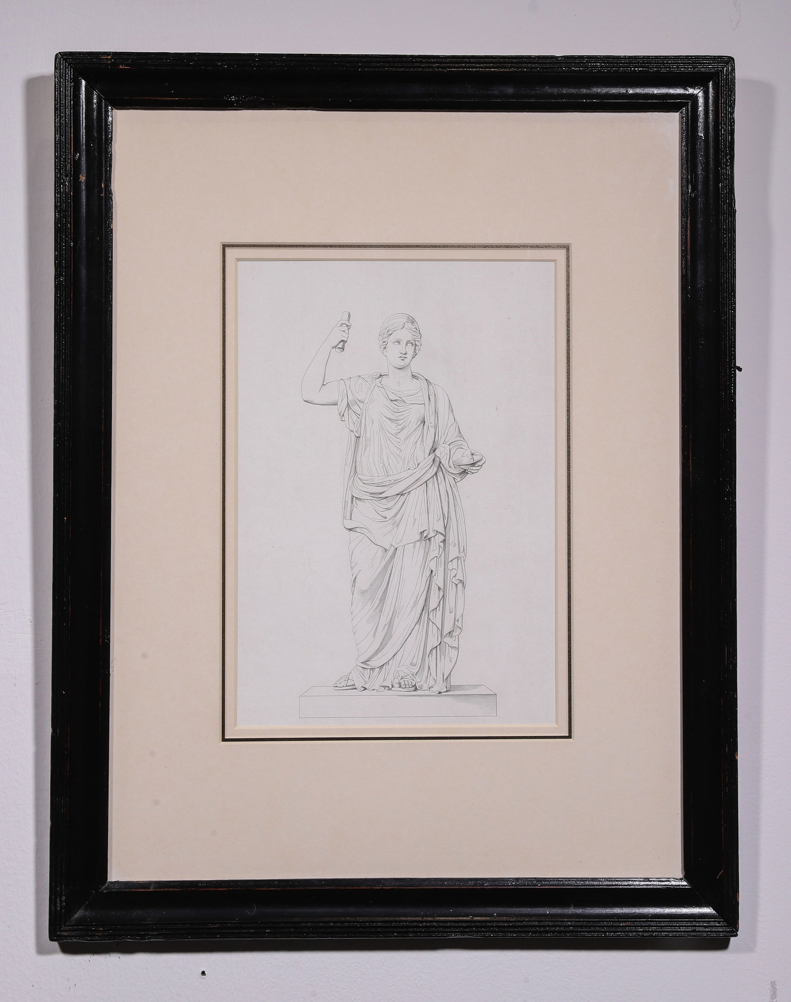 Juno, Copperplate Engraving, 1829, Housed in Antique Frame: Juno, Queen of the Roman Pantheon, one of the Twelve Major Roman Deities, consort of Jupiter. Revered for beauty, gentleness and fortitude. She is worshipped by Romans as the deity who leads children 