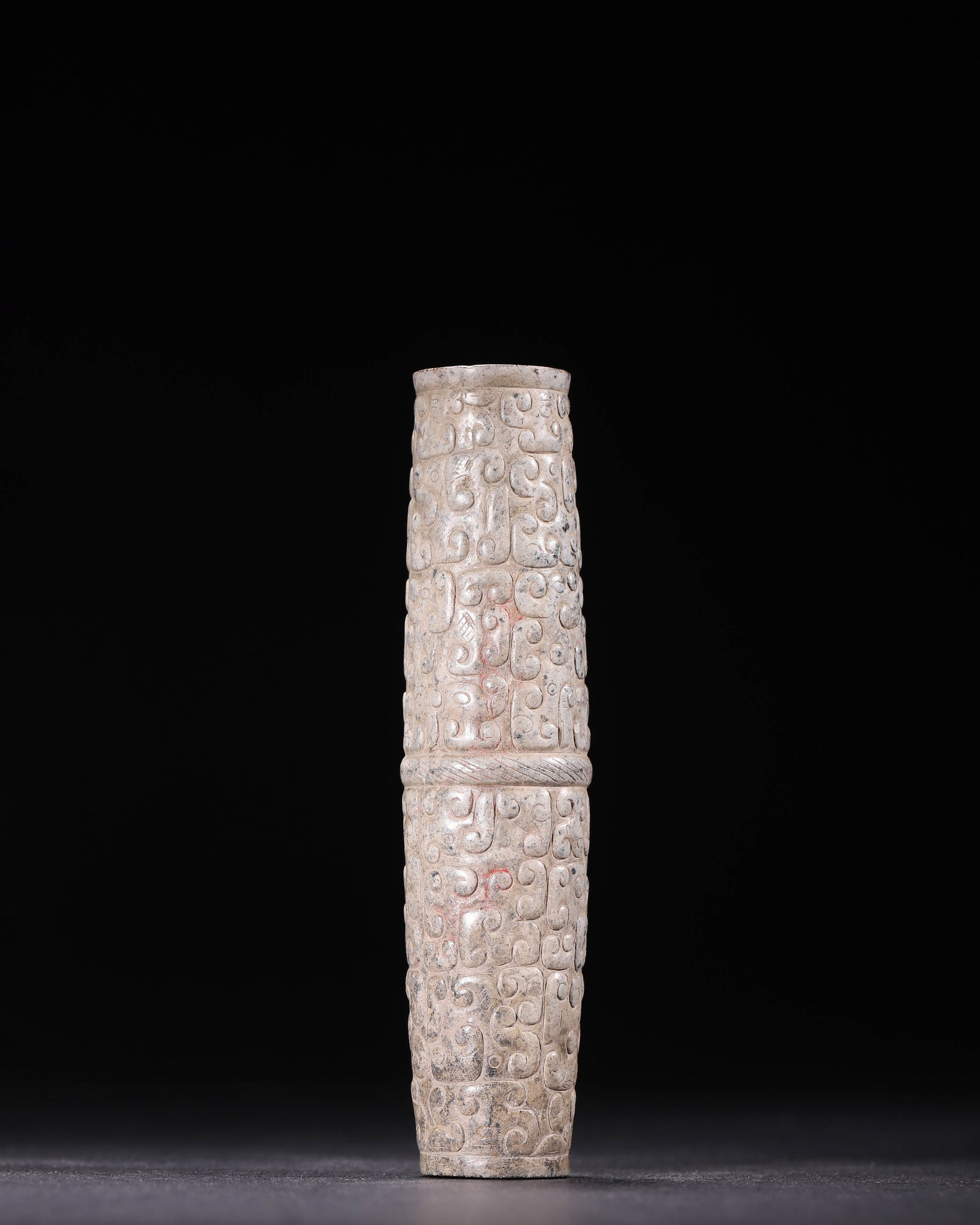 Hetian Jade Cylindrical Bead with Hui-Serpent Motif, Warring States Period (475-221 BC) (1 of 8)