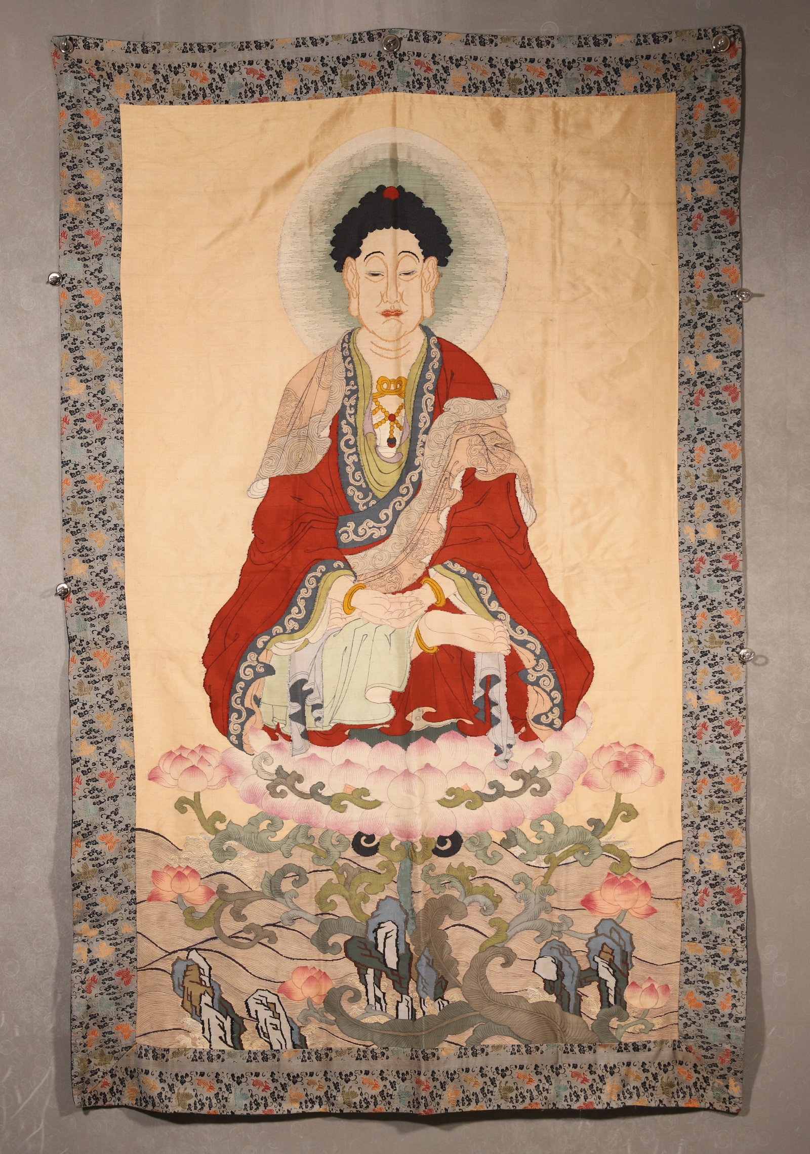 Qing Dynasty, Embroidered Hanging Scroll of Amitabha Buddha (1 of 6)