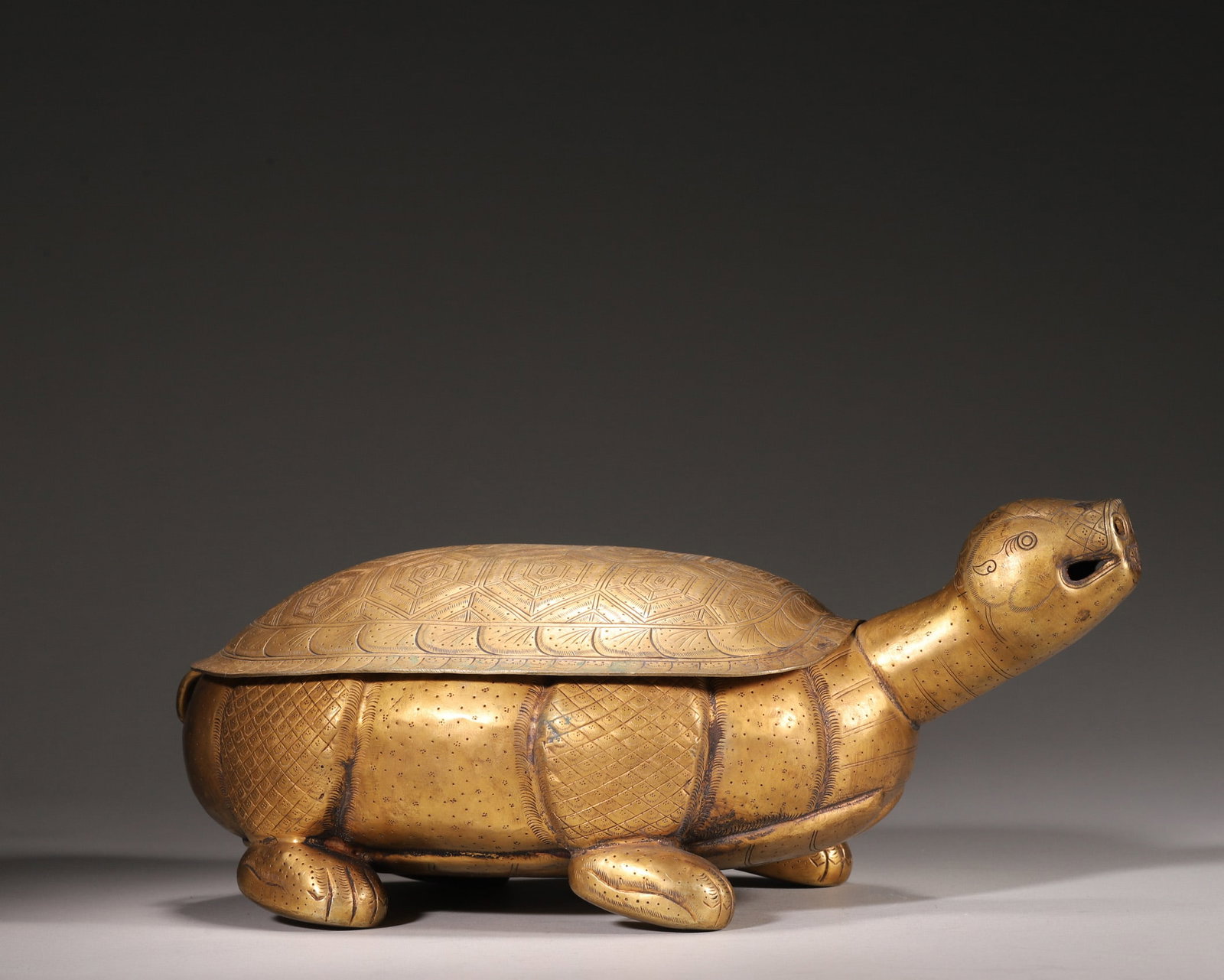 Tang Dynasty, Gilt Bronze Tortoise-Form Censerbox (1 of 9)