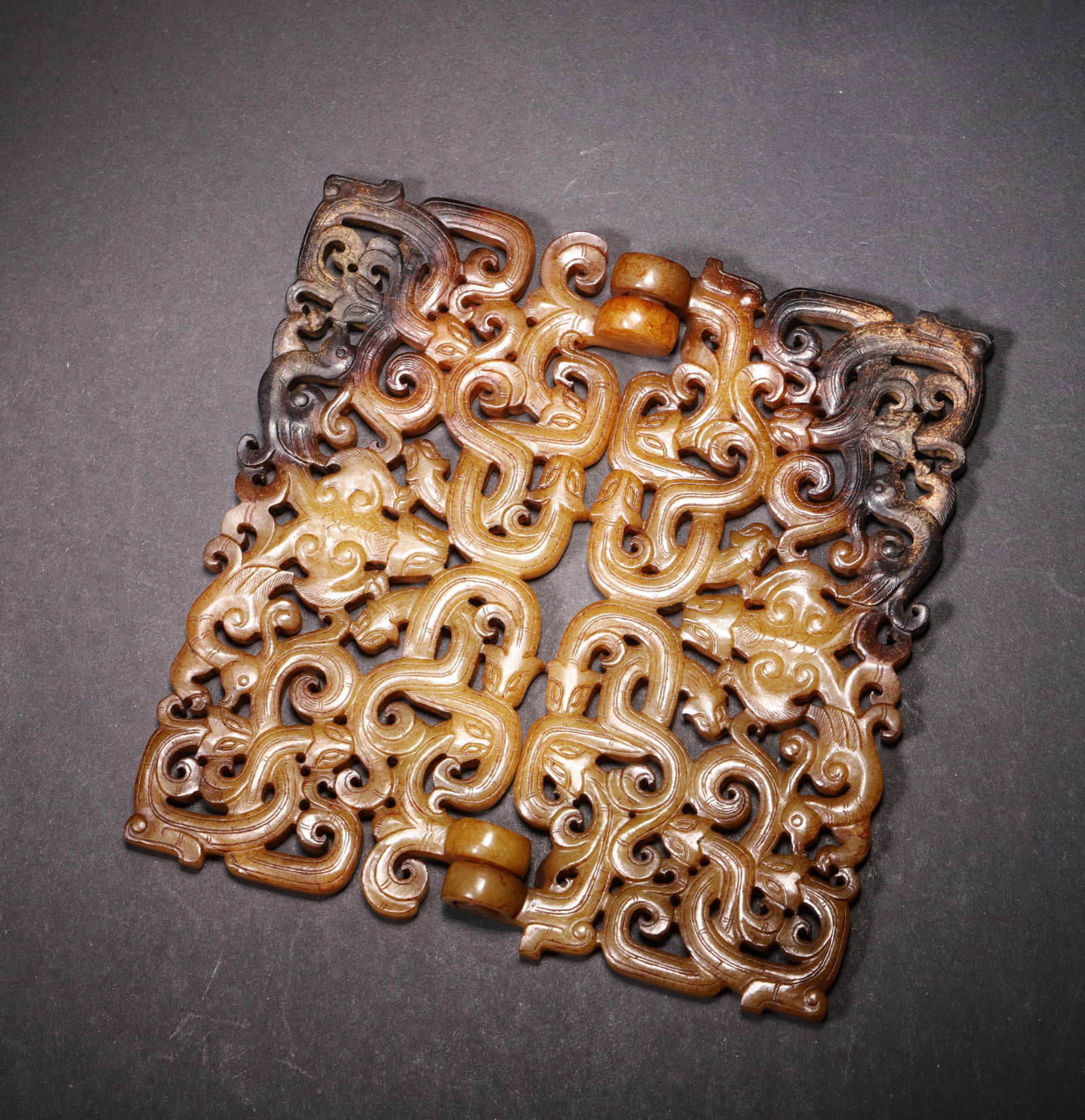 Han Dynasty, Hetian Jade Openwork Linked Pendant with Dragon and Phoenix Motifs (1 of 9)