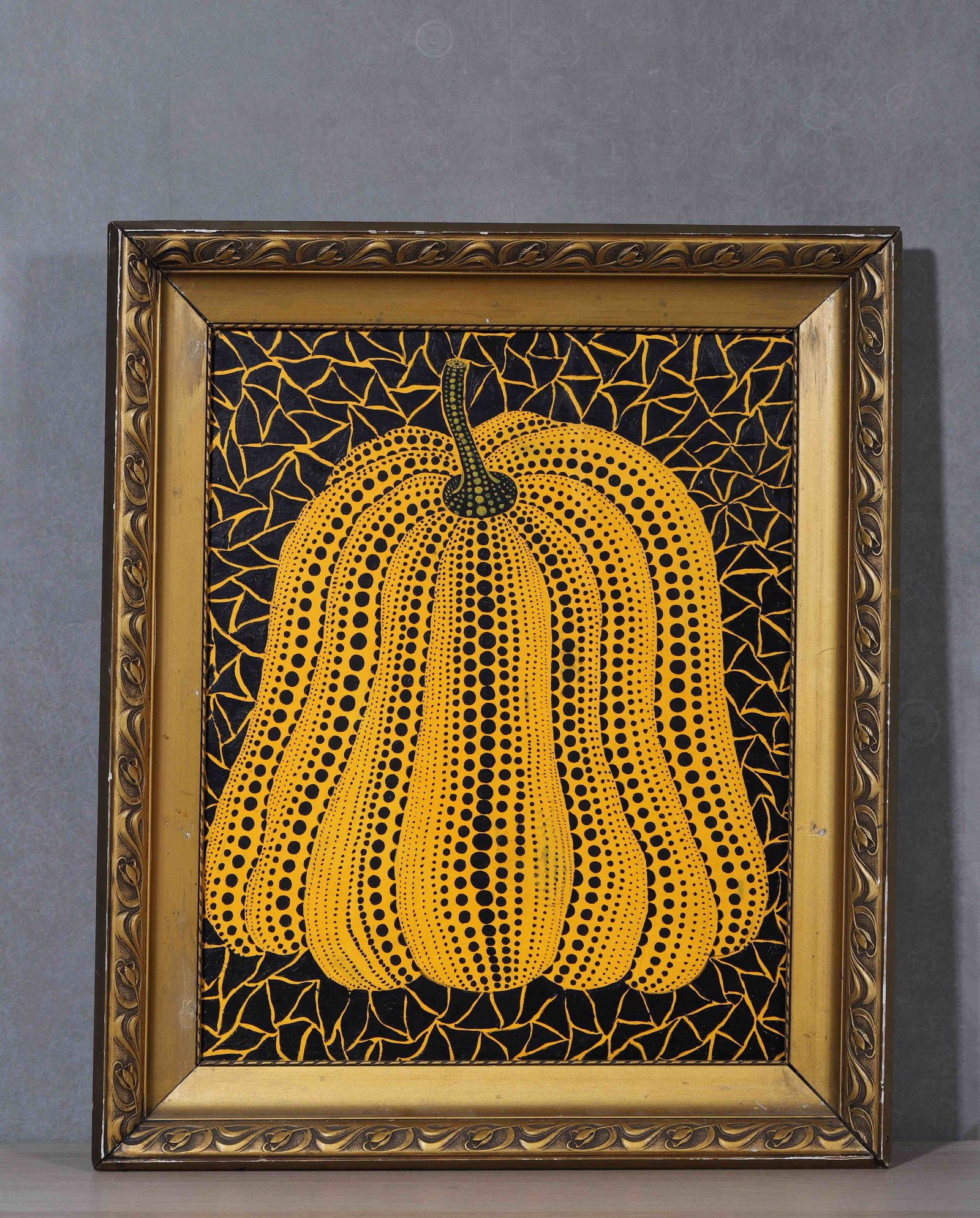 Yayoi Kusama (Japanese, b. 1929), in the manner of, Acrylic on Canvas: Yayoi Kusama (Japanese, b. 1929), in the manner of, Acrylic on Canvas, offered in fine condition. Dimensions: Frame Width: 62cm (24.41in), Frame Height: 52cm (20.47in), Image Width: 48cm (18.9in), Ima
