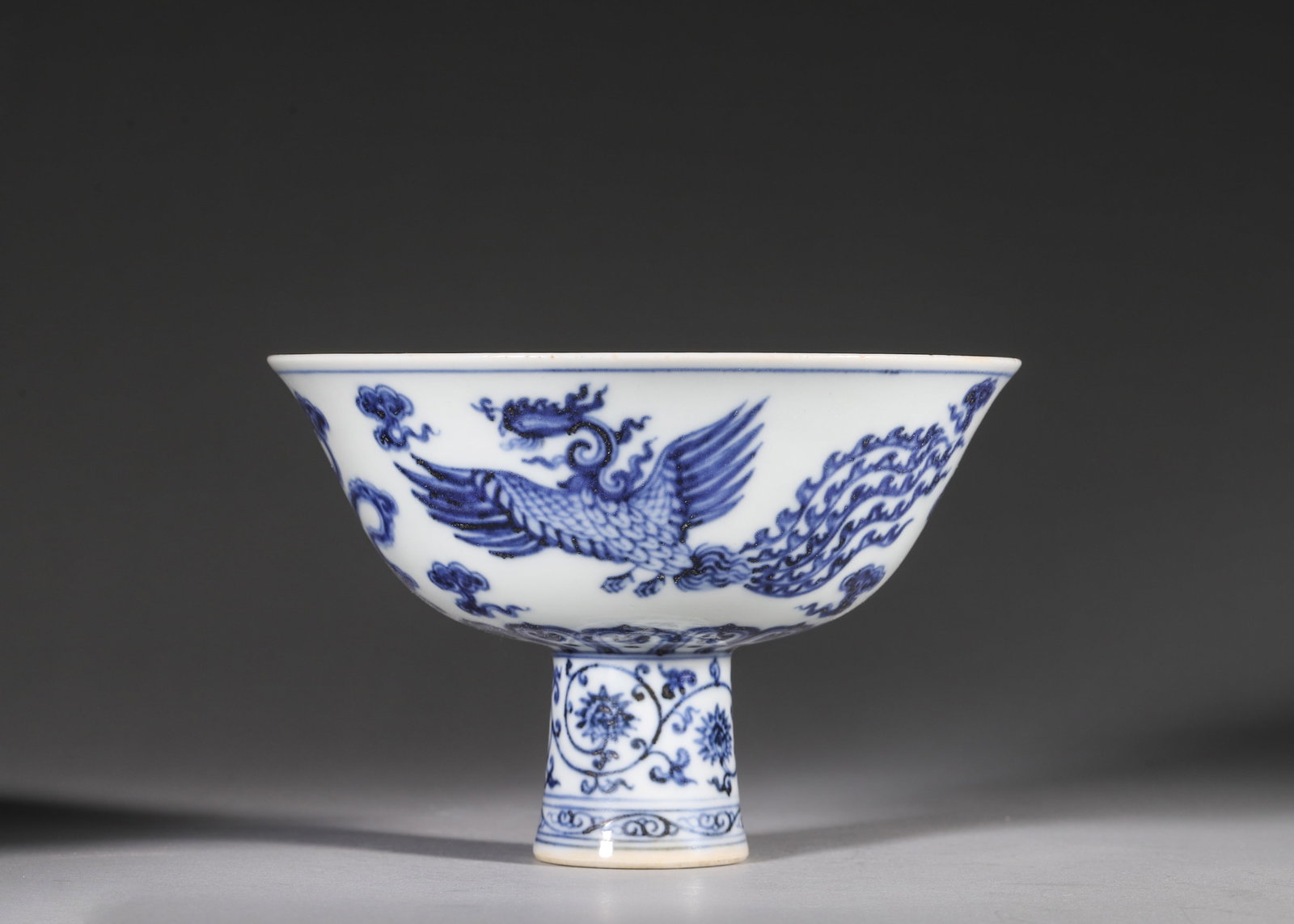 Ming Dynasty, Xuande Period, Blue and White Stem Bowl with Twin Phoenixes (1 of 10)