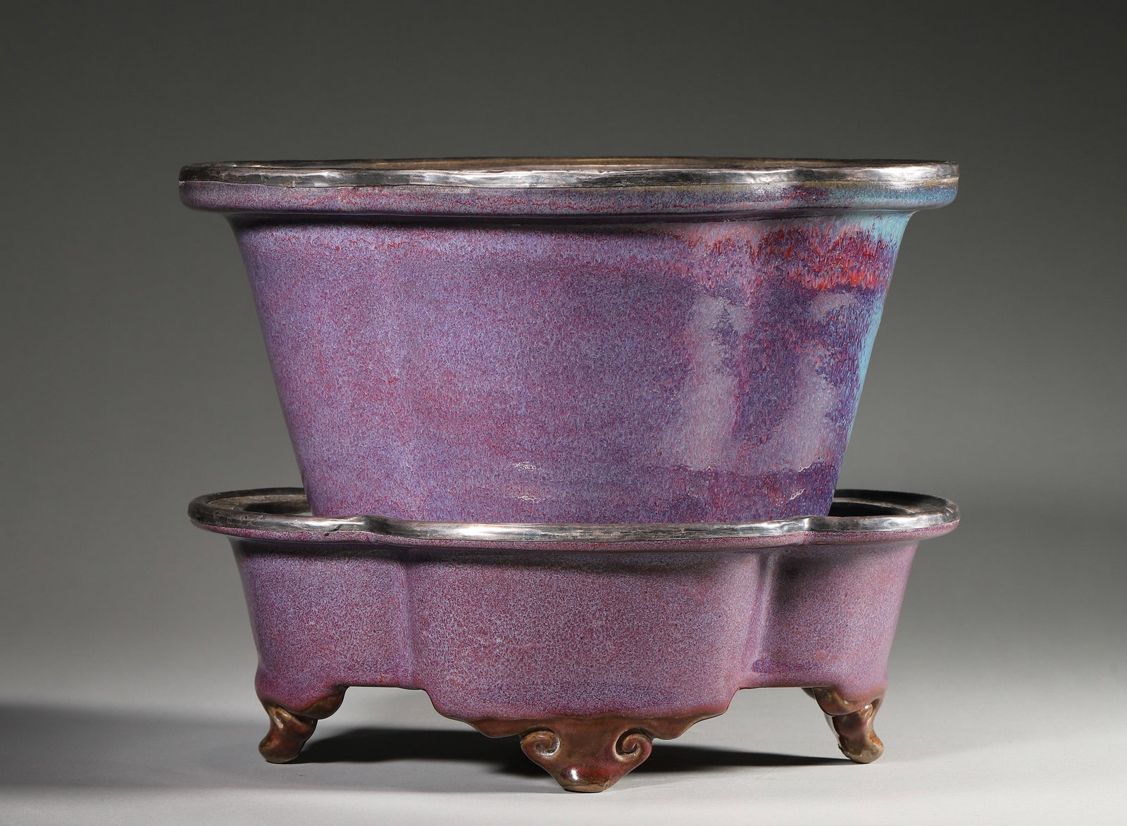 Jun Yao Rose-Glazed Begonia-Shaped Flowerpot with Stand, Song Dynasty, 960-1279 (1 of 10)