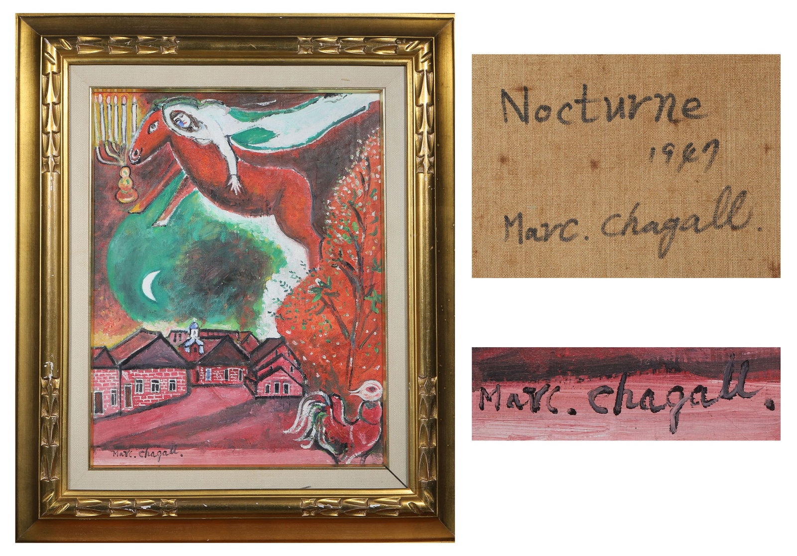 Marc Chagall (Belarusian-French, 1887-1985), in the manner of, Oil on Canvas: Marc Chagall , a Belarusian-French artist, a leading figure of Surrealism. Known for dreamlike, poetic works blending Jewish folklore and abstract elements, he reshaped modern art with iconic