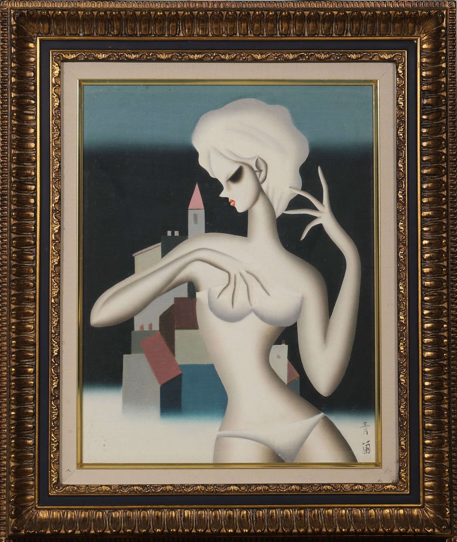 Seiran (Japanese, 20th Century), in the manner of: Seiran (Seiran, 20th c.) is a Japanese modern painter, celebrated for his elegant, airbrushed figurative style and geometrically stylized female portraits. Dimensions: Width: 39cm (15.35in), Height: