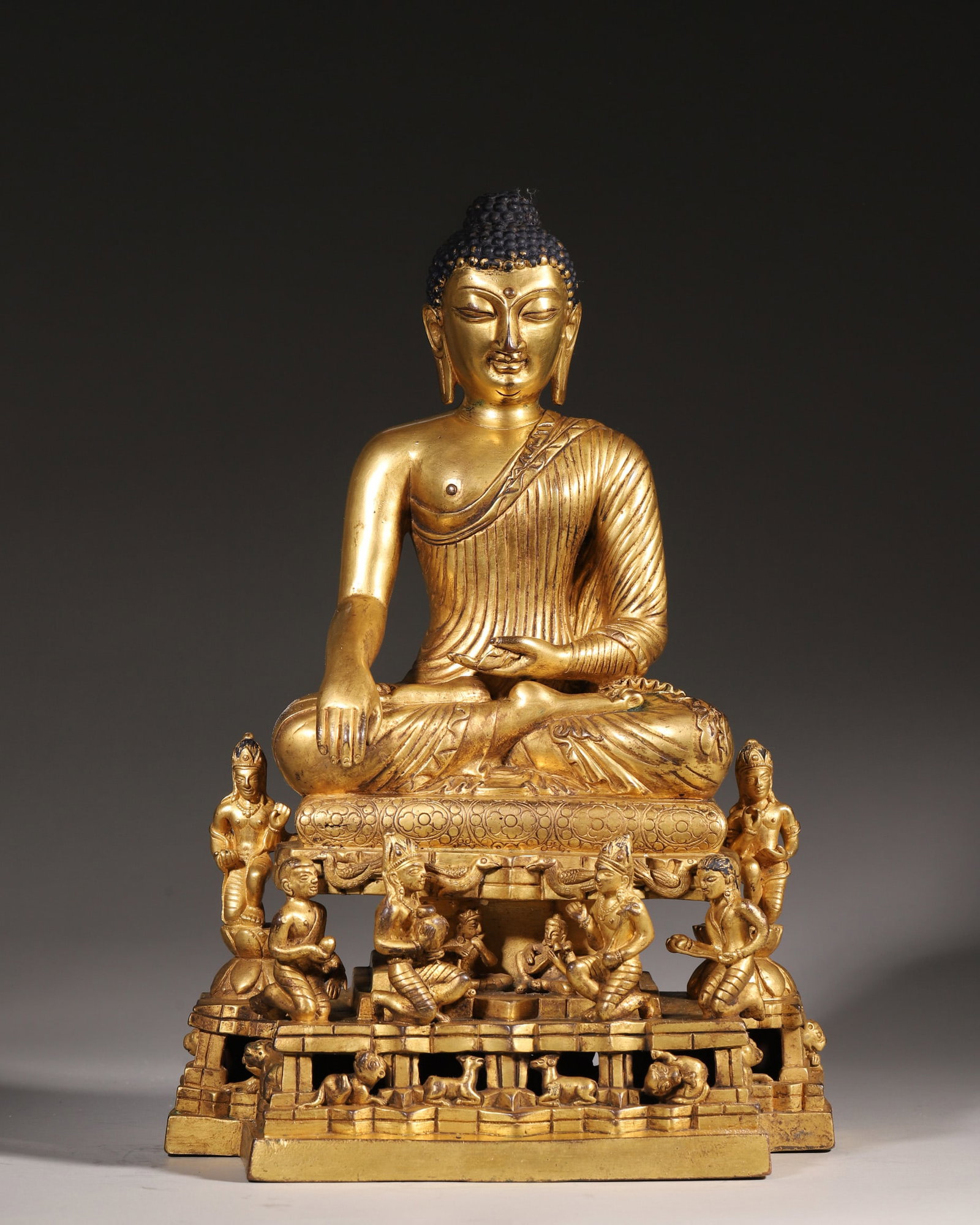 A Gilt Copper Statue of Buddha Shakyamuni at Enlightenment, 15th 16th Century (1 of 14)